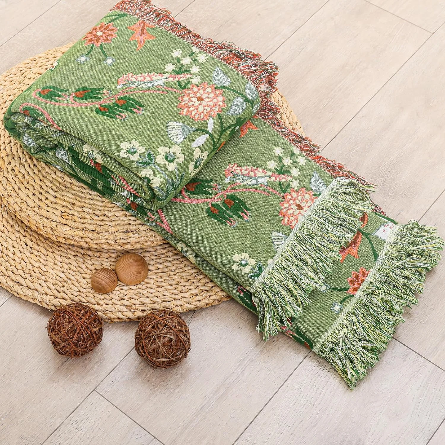 رو تختی دو طرفه نخی HOORDRY، سایز 200 در 230 سانتی متر، طرح سنجاب، پتوی تلویزیون، پتوی مبل، پتوی صندلی راحتی، روتختی، پتوی برگشت پذیر، رنگ سبز/سفید، نرم، لطیف و شیک