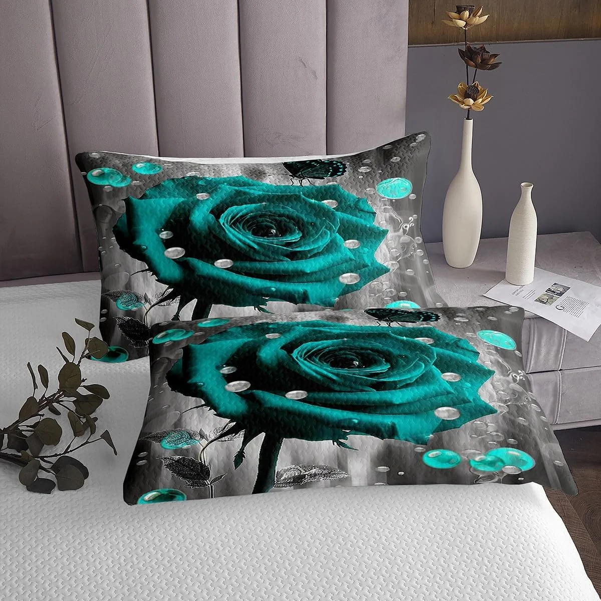 روتختی سه بعدی گل رز Homemissing Kids، سایز کینگ، طرح پروانه، مناسب پسران و دختران، طرح گل رز با قطره های شبنم، طرح رمانتیک گلدار