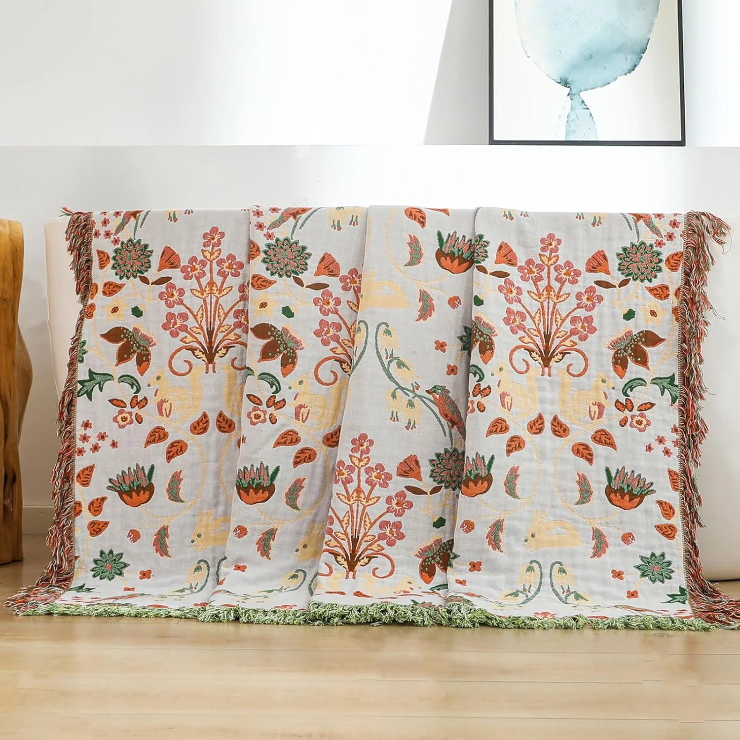 رو تختی دو طرفه نخی HOORDRY، سایز 200 در 230 سانتی متر، طرح سنجاب، پتوی تلویزیون، پتوی مبل، پتوی صندلی راحتی، روتختی، پتوی برگشت پذیر، رنگ سبز/سفید، نرم، لطیف و شیک