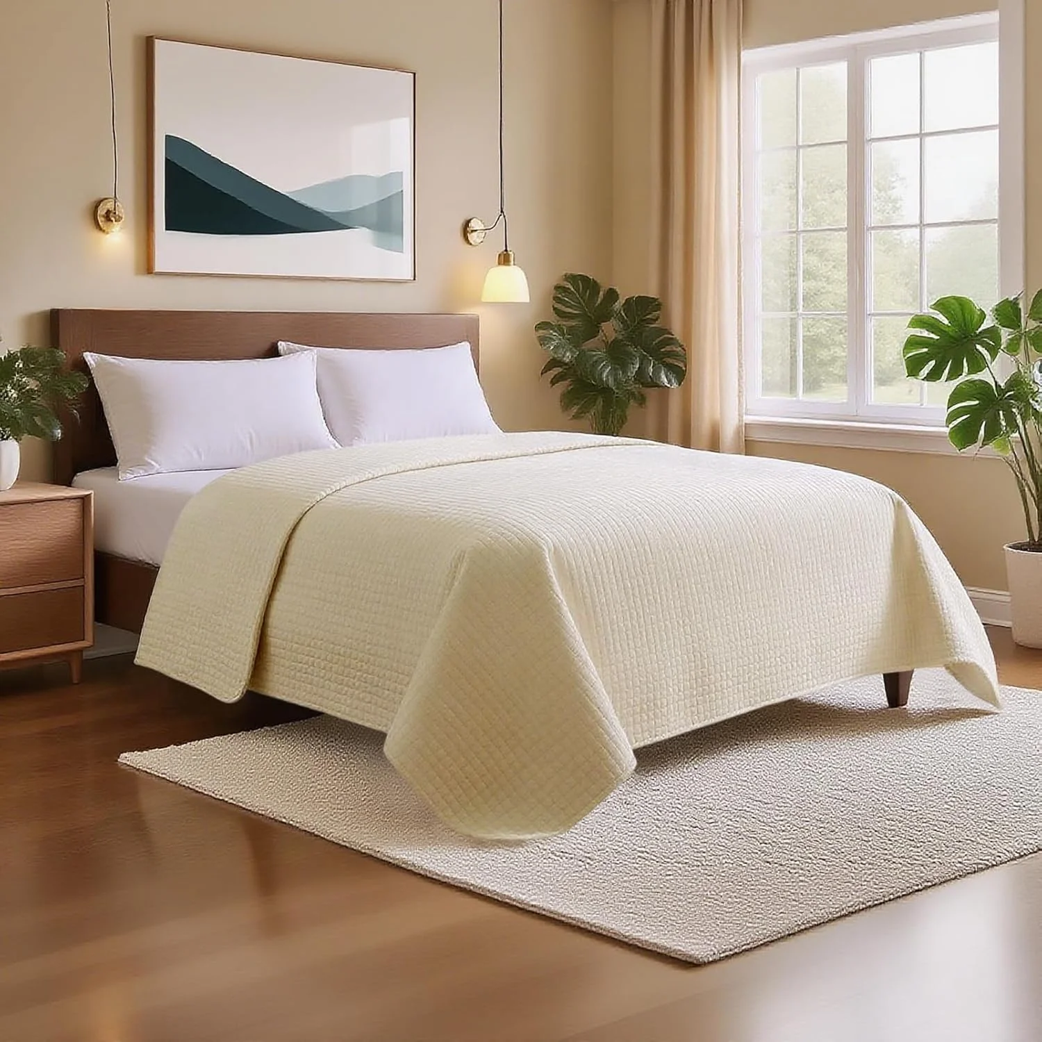 لحاف تختخواب طرحدار لوکس هالی هوم، فوق العاده نرم و یکدست، تک نفره، طرح پین سونیک، رو تختی، سایز 86 در 96 اینچ، عاجی، مناسب تخت کامل/کوئین