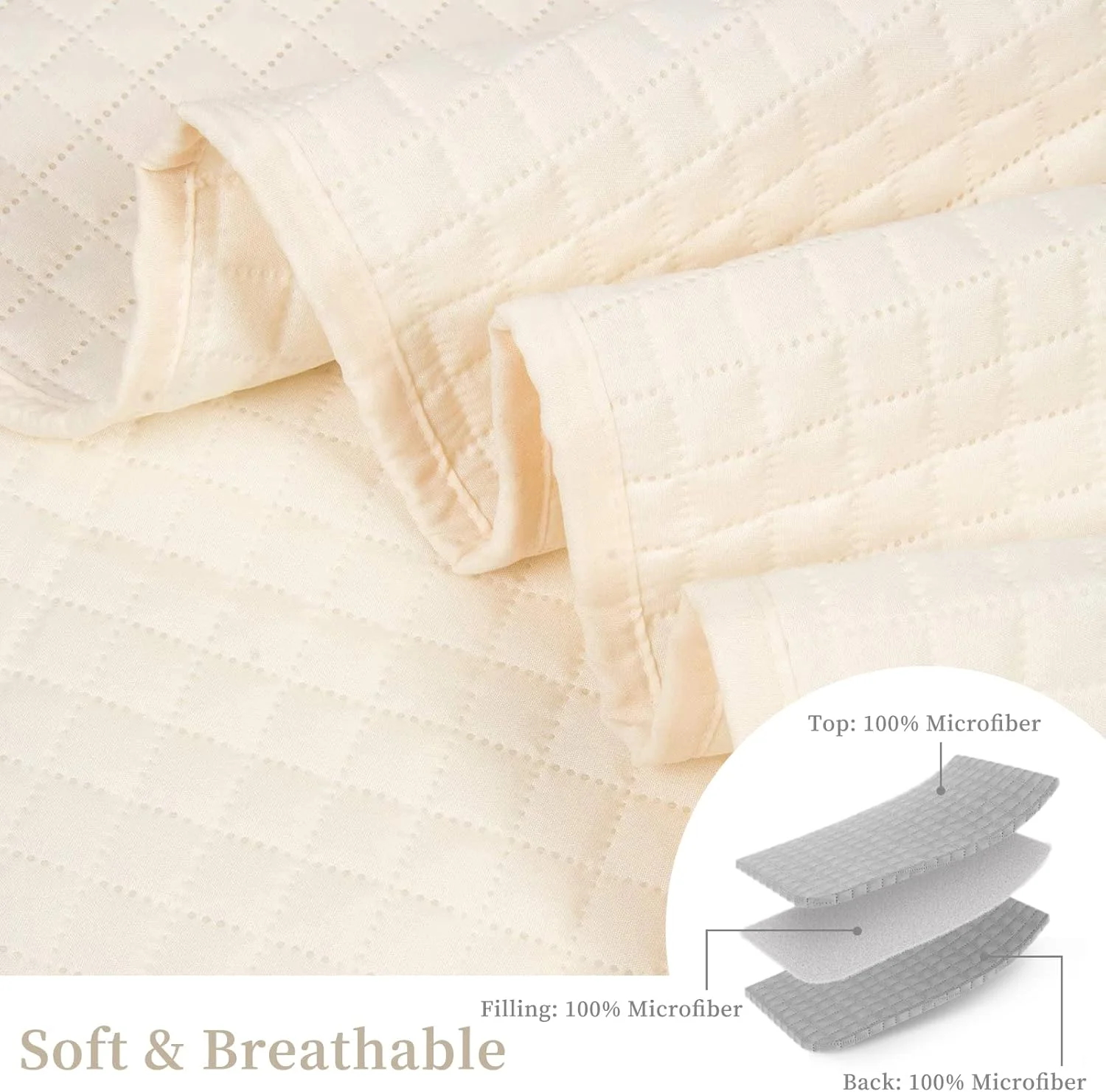 لحاف تختخواب طرحدار لوکس هالی هوم، فوق العاده نرم و یکدست، تک نفره، طرح پین سونیک، رو تختی، سایز 86 در 96 اینچ، عاجی، مناسب تخت کامل/کوئین