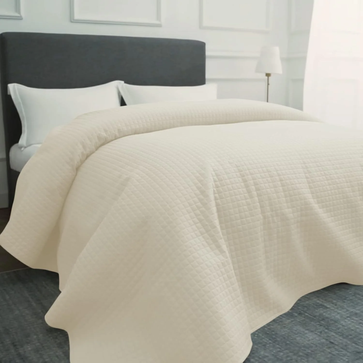 لحاف تختخواب طرحدار لوکس هالی هوم، فوق العاده نرم و یکدست، تک نفره، طرح پین سونیک، رو تختی، سایز 86 در 96 اینچ، عاجی، مناسب تخت کامل/کوئین