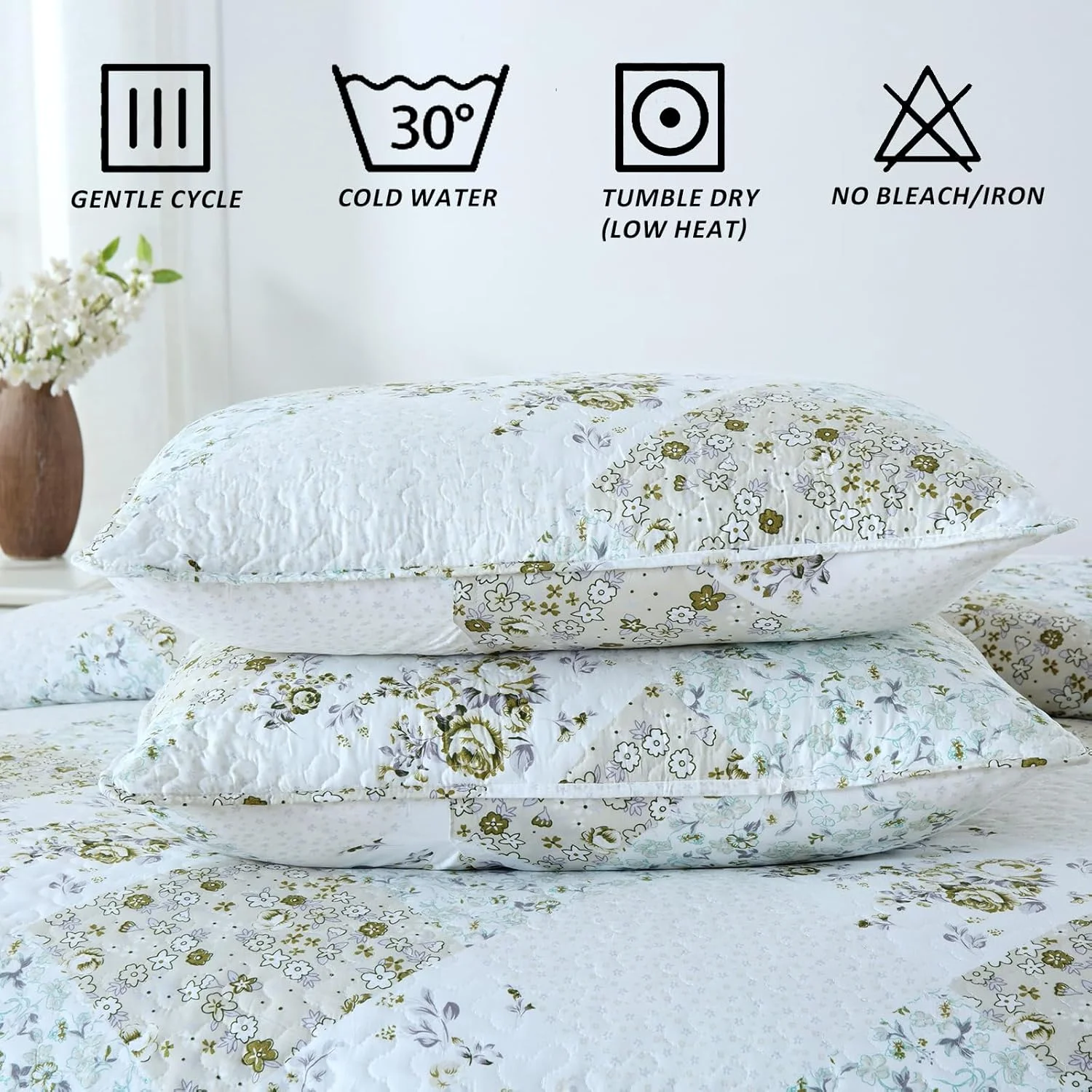 ست لحاف یک نفره HIARUO، ست روتختی دو تکه طرح چهارخانه، لحاف تکه دوزی شده، ست لحاف سبک وزن مناسب تمام فصول با یک روبالشی، سبز روشن