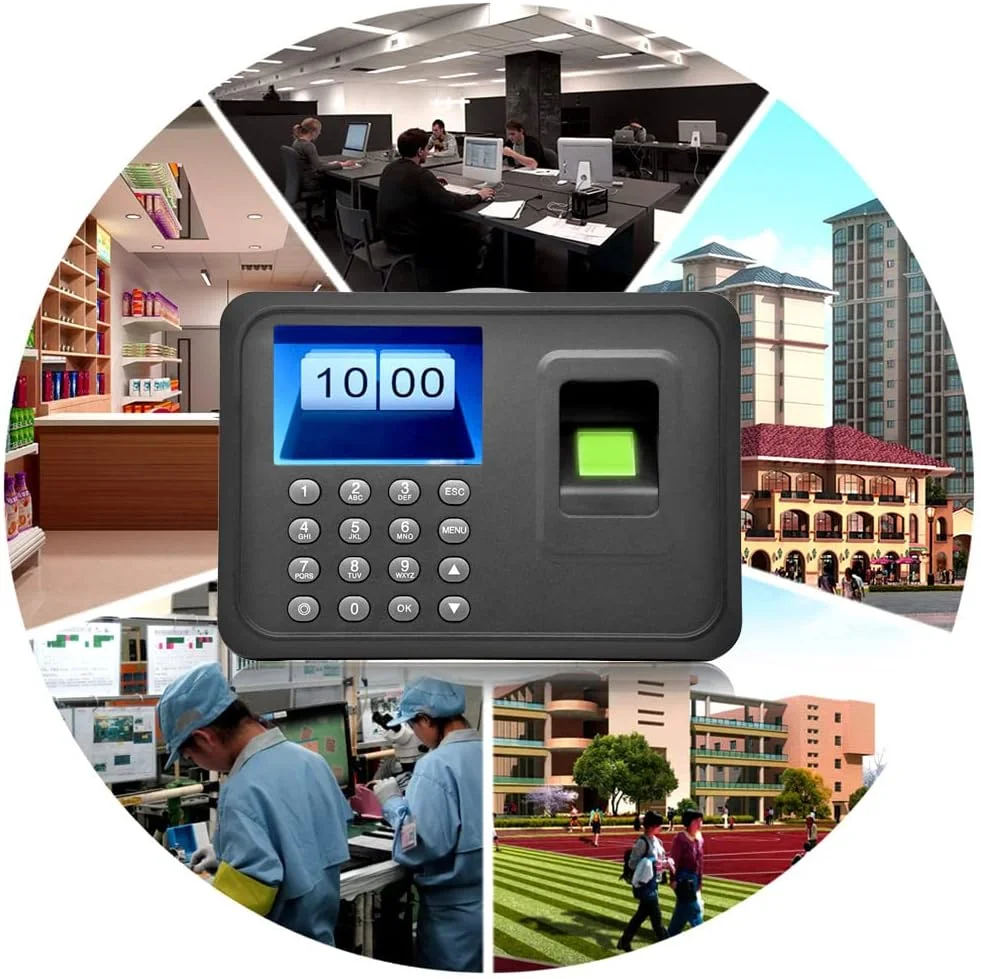 دستگاه حضور و غیاب اثر انگشتی Eacam با صفحه نمایش 2.4 اینچی TFT LCD، دستگاه بیومتریک USB برای حضور و غیاب کارکنان، پشتیبانی از کنترل دسترسی دیسک USB، مشکی