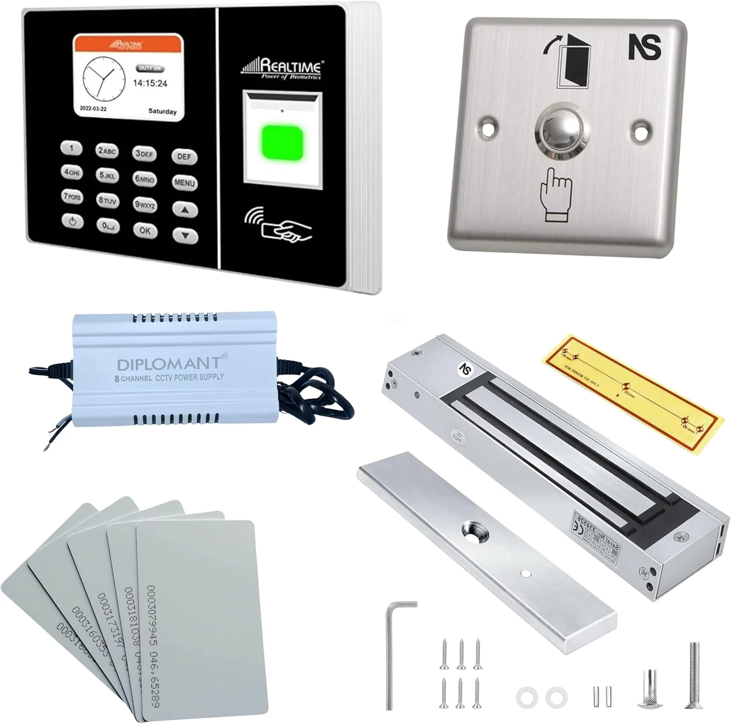 سیستم کنترل تردد و حضور و غیاب بیومتریک Combo-CN114 به همراه قفل EM و دکمه فشاری