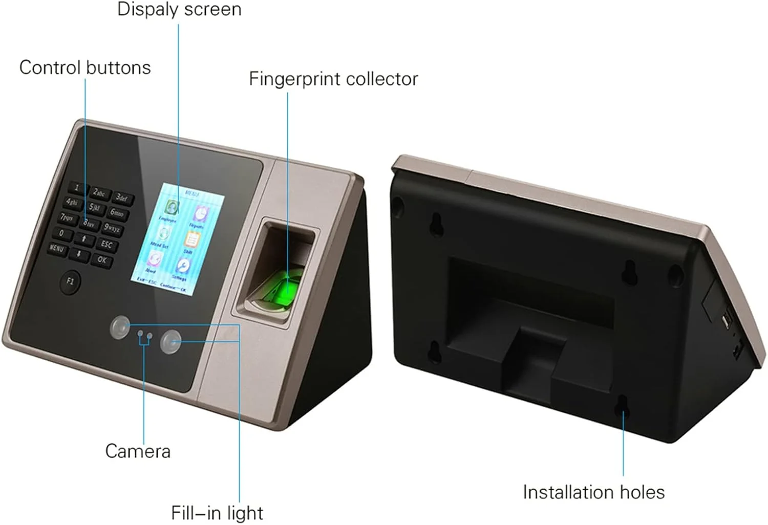 دستگاه حضور و غیاب هوشمند بیومتریک اثر انگشت آلیسا با صفحه نمایش HD، پشتیبانی از ساعت حضور و غیاب، تشخیص چهره، اثر انگشت، رمز عبور، ثبت ورود و خروج کارمندان، پشتیبانی از دسترسی به دیسک USB