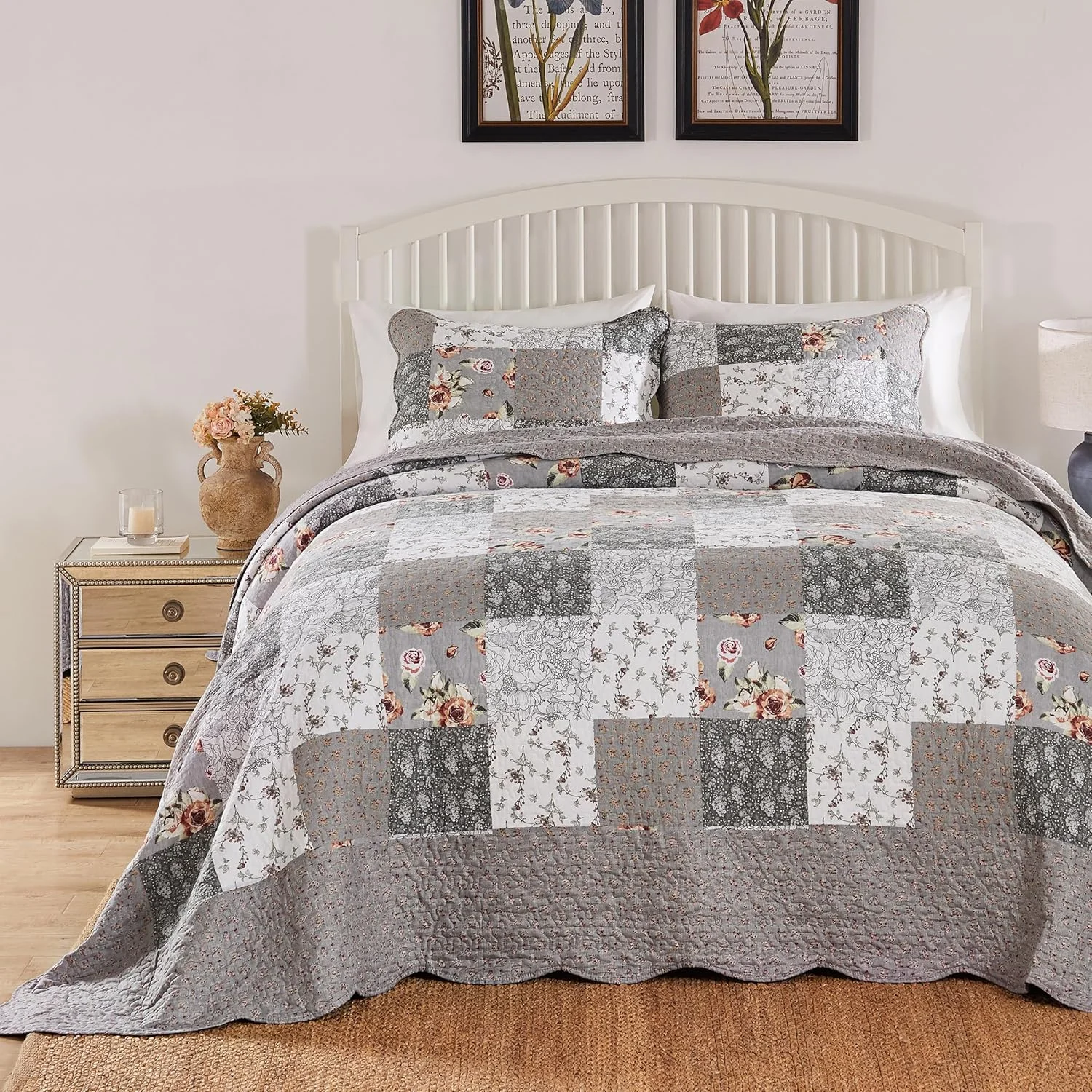 ست روتختی پنبه ای طرح دار گرینلند هوم Barefoot Bungalow Giulia، سه تکه سایز کینگ بزرگ، خاکستری