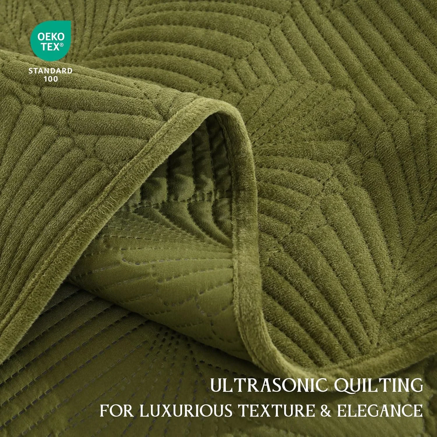 ست لحاف مخملی گرسیکس سایز کینگ، ست روتختی سبک وزن تابستانی 3 تکه، روتختی زیتونی سبز نرم لوکس با 2 روبالشی، رو تختی اولتراسونیک قابل تنفس برای تخت، مناسب تمام فصول