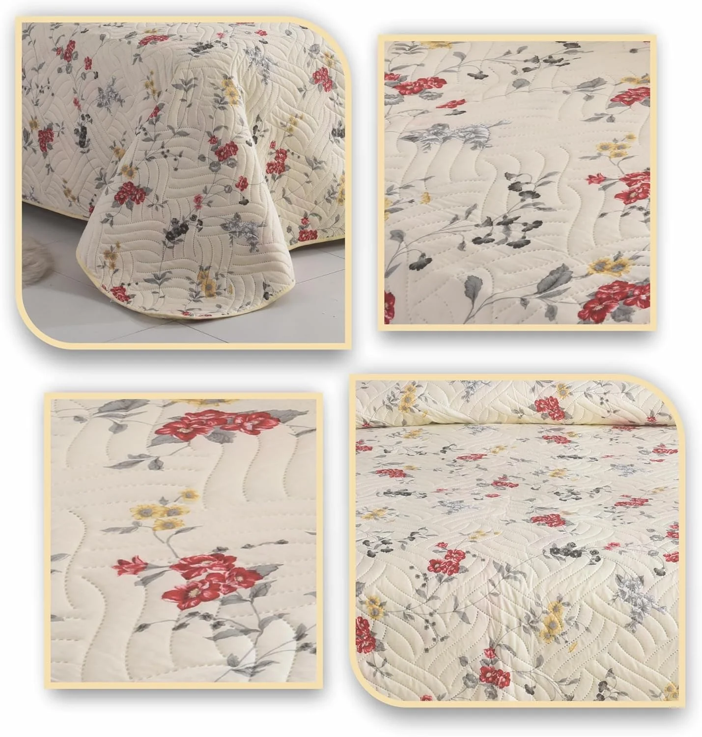 روتختی تکه دوزی سه تکه هادی لندن با 2 روبالشتی | طرح گلدار دو رو | لحاف سبک و راحت | مناسب برای تخت های دو نفره و کینگ سایز 220x240 سانتی متر | 30 طرح منحصر به فرد (MILAN-106)