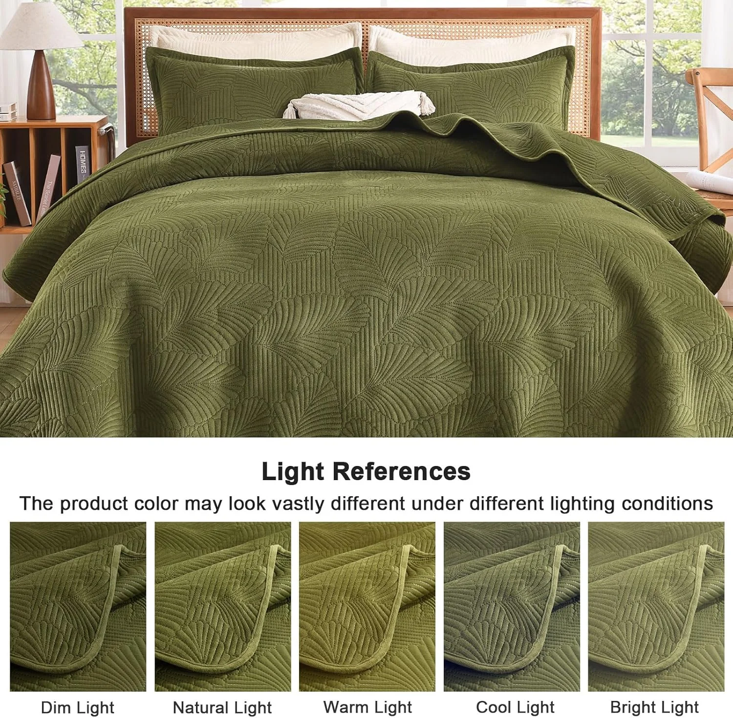 ست لحاف مخملی گرسیکس سایز کینگ، ست روتختی سبک وزن تابستانی 3 تکه، روتختی زیتونی سبز نرم لوکس با 2 روبالشی، رو تختی اولتراسونیک قابل تنفس برای تخت، مناسب تمام فصول