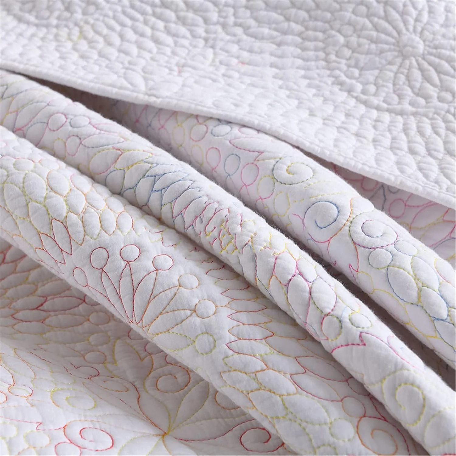 ست روتختی سه تکه زیبا با طرح گلدوزی مکرومه سفید، روتختی لحافی با دو روبالشی، قابل شستشو، 230x250 سانتی متر