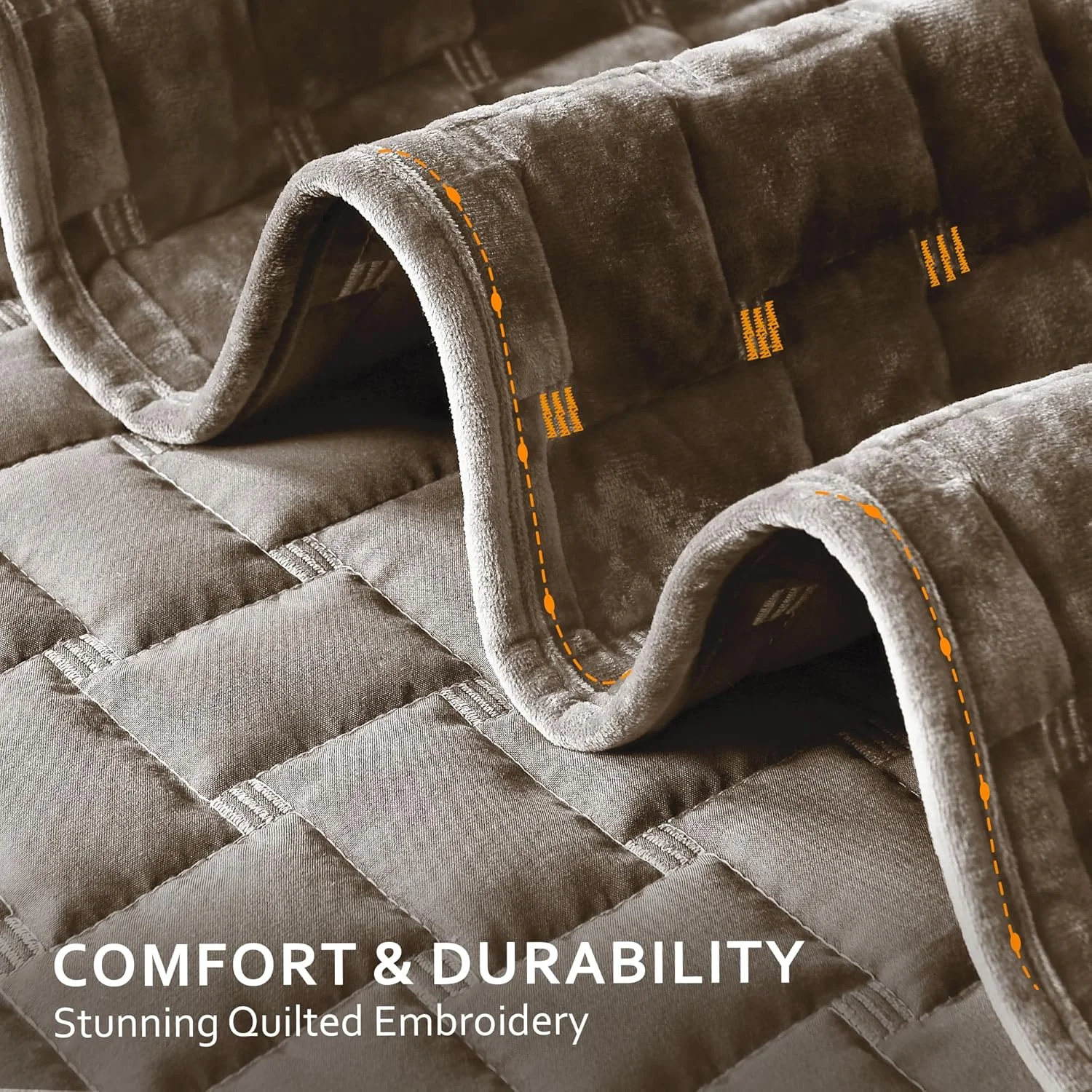 ست لحاف مخملی لوکس Grassix سایز کینگ، 3 تکه لحاف مخملی سبک وزن با روبالشتی، روتختی طرح دار هندسی مناسب تمام فصول، قهوه ای موکا، 274x244 سانتی متر