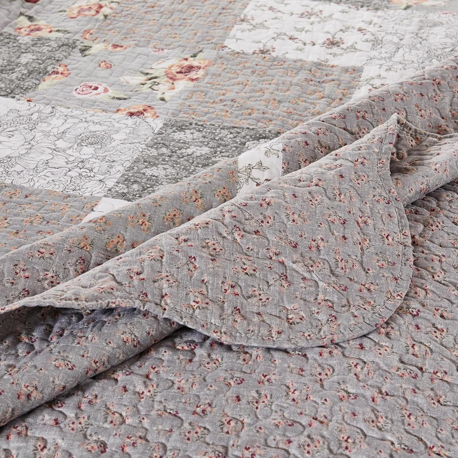 ست روتختی پنبه ای طرح دار گرینلند هوم Barefoot Bungalow Giulia، سه تکه سایز کینگ بزرگ، خاکستری