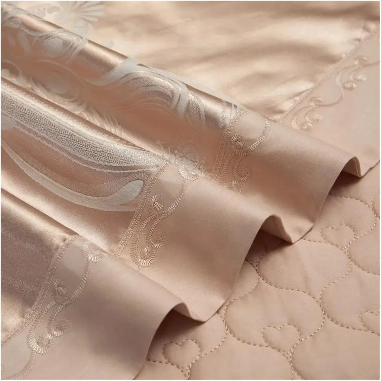 ست ملحفه 4 تکه رویال گونگساتین طرح ژاکارد شیک گلدوزی شده، ست ملحفه نرم و ابریشمی براق 4 تکه شامل روکش لحاف، روتختی پنبه‌ای لحاف‌دوزی شده و روبالشی، تخت خواب لوکس در یک کیف (سایز کوئین مناسب تخت 1.8 متری، 4 تکه)