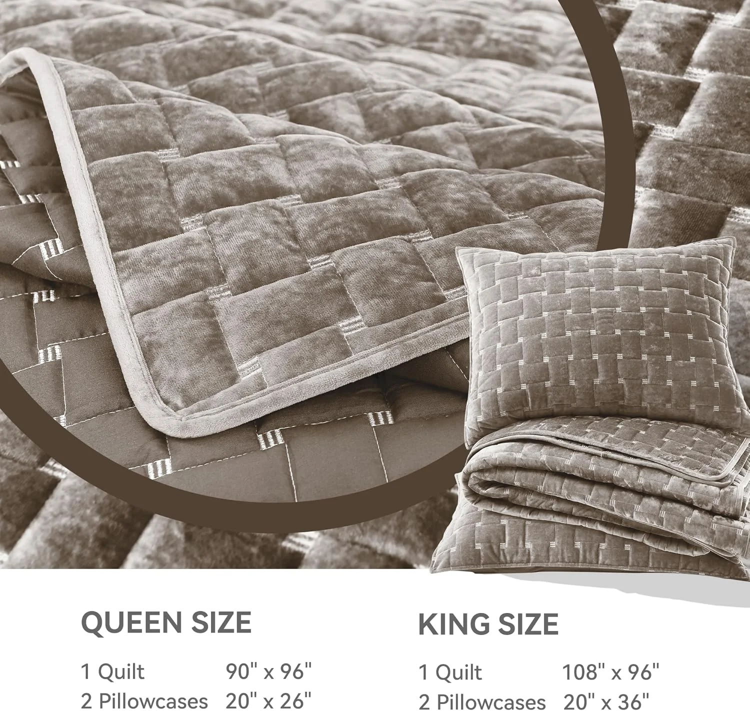 ست لحاف مخملی لوکس Grassix سایز کینگ، 3 تکه لحاف مخملی سبک وزن با روبالشتی، روتختی طرح دار هندسی مناسب تمام فصول، قهوه ای موکا، 274x244 سانتی متر