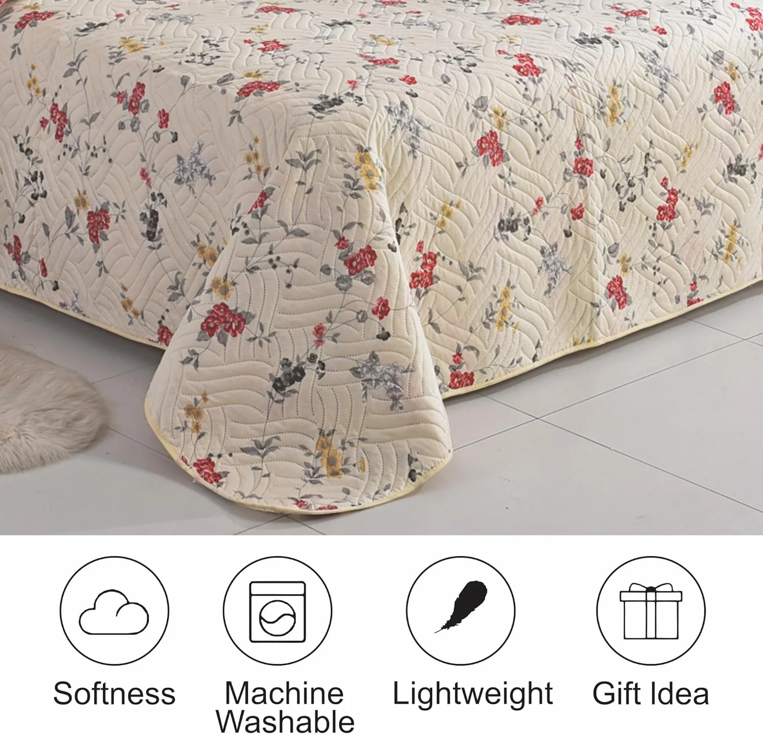 روتختی تکه دوزی سه تکه هادی لندن با 2 روبالشتی | طرح گلدار دو رو | لحاف سبک و راحت | مناسب برای تخت های دو نفره و کینگ سایز 220x240 سانتی متر | 30 طرح منحصر به فرد (MILAN-106)