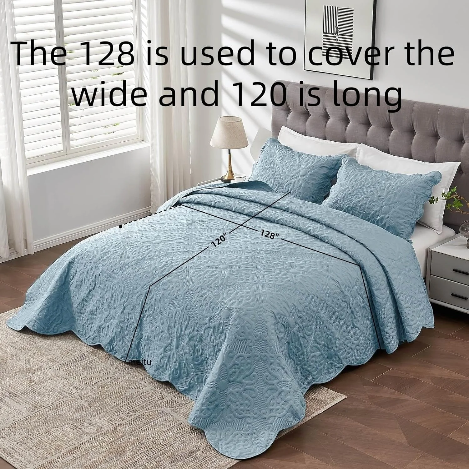 رو تختی کینگ سایز بزرگ Kingnex ابعاد 305x300 مناسب کالیفرنیا کینگ/تخت کینگ، ست لحاف سبک وزن و سه تکه شامل 1 لحاف و 2 روبالشی، آبی اسپا