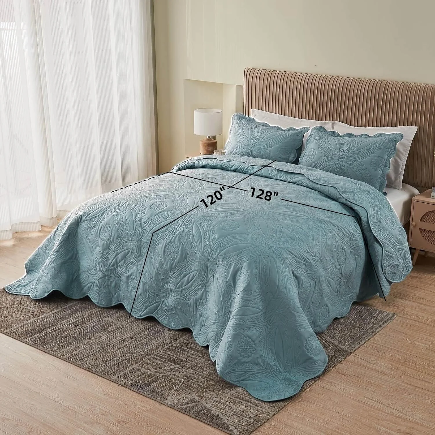 روتختی کینگ سایز بزرگ Kingnex ابعاد 325x305 مناسب تخت های کینگ یا کالیفرنیا کینگ فوق عریض و بلند، ست رو تختی لحافی سه تکه شامل 1 لحاف و 2 روبالشتی، آبی