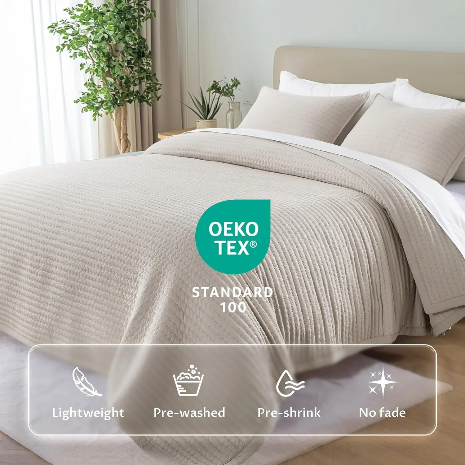 ست لحاف مینی KASENTEX - سنگ شور شده - رو تختی فوق العاده نرم - سبک وزن - پر شده از میکروفیبر جایگزین پر سفید - قابل شستشو در ماشین لباسشویی - رنگ های ثابت، سایز Full/Queen + 2 روبالشی، شتری