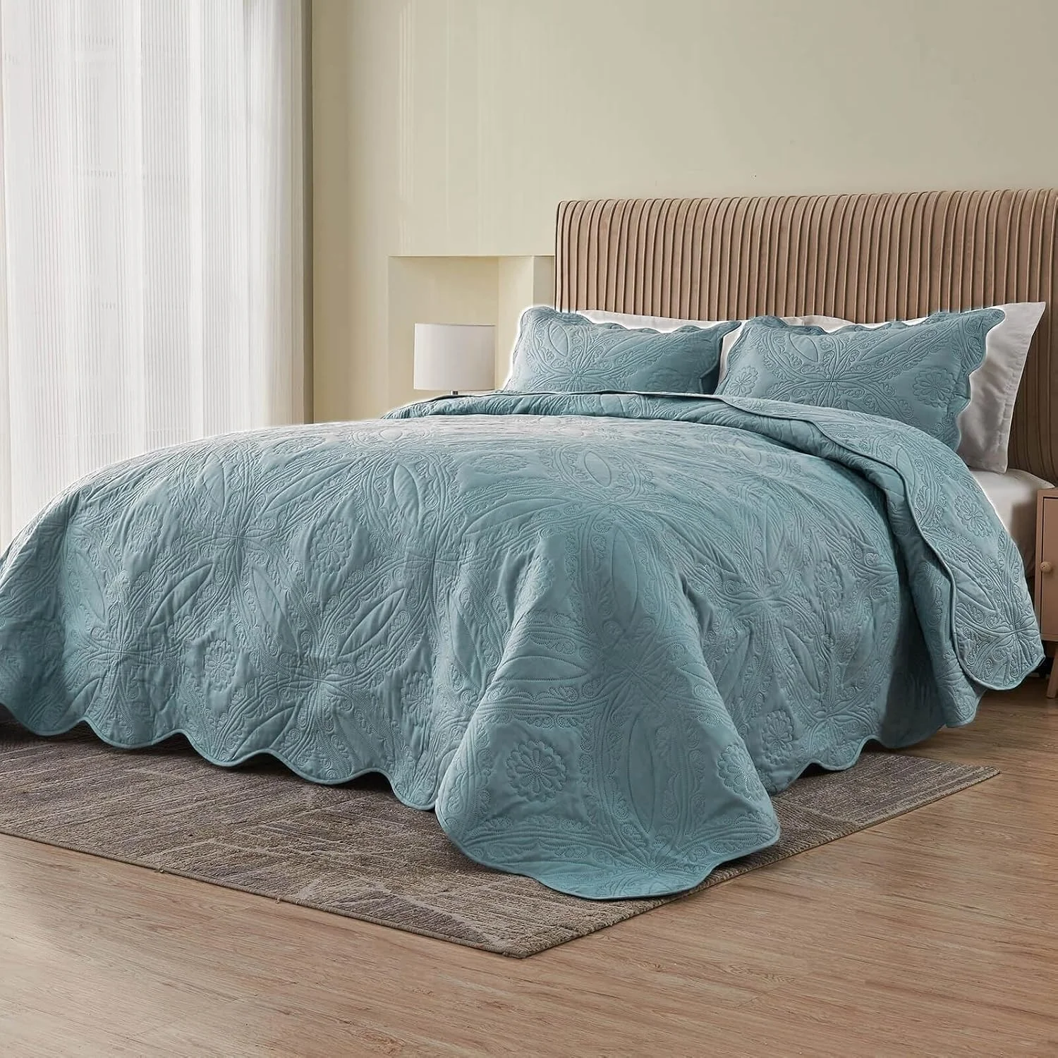 روتختی کینگ سایز بزرگ Kingnex ابعاد 325x305 مناسب تخت های کینگ یا کالیفرنیا کینگ فوق عریض و بلند، ست رو تختی لحافی سه تکه شامل 1 لحاف و 2 روبالشتی، آبی