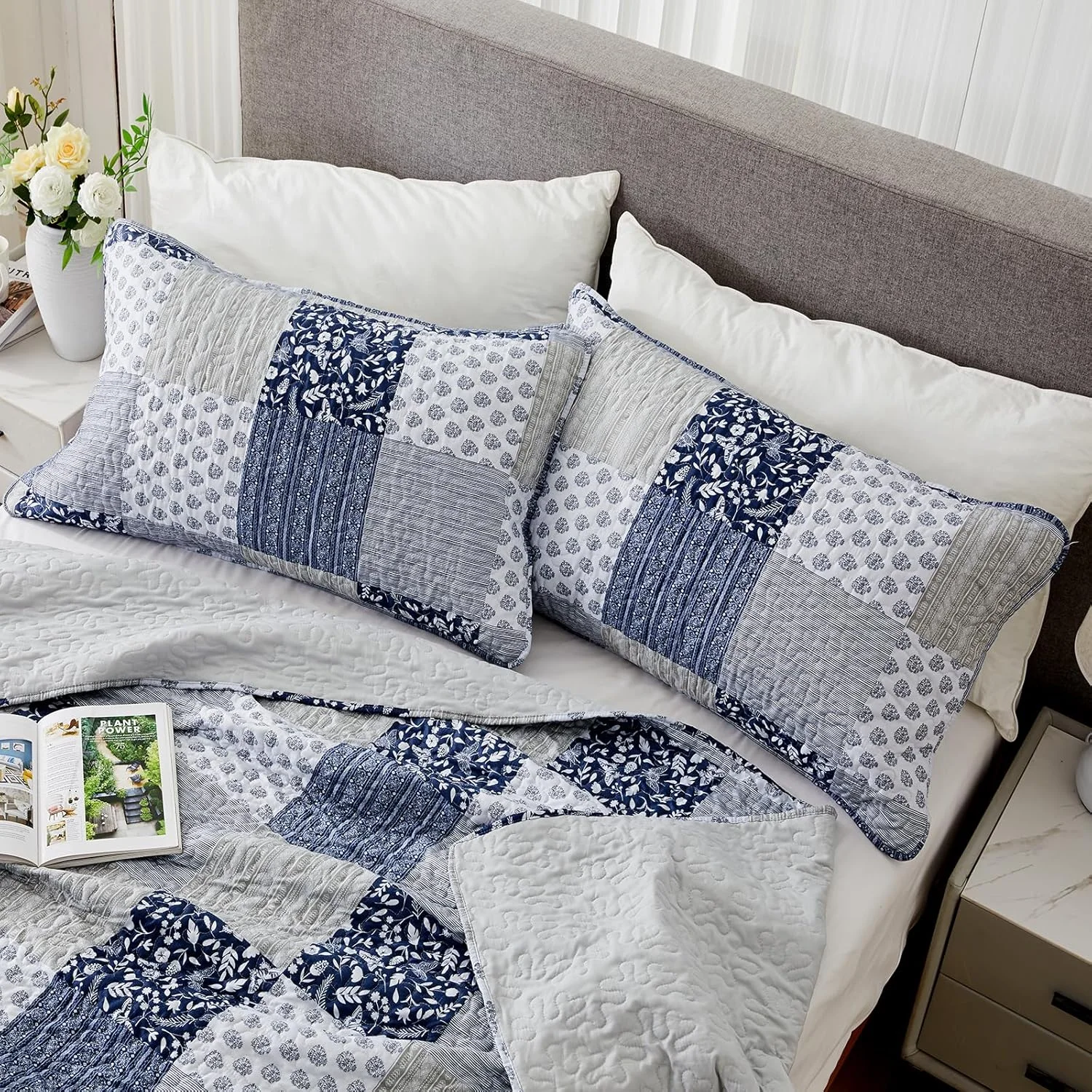 ست لحاف سایز آلاسکا کینگ 3 تکه طرح شطرنجی خاکستری 335x305 سانتی متر، روتختی فوق العاده عریض و بزرگ، ست روتختی لحافی، روکش تخت خواب دو طرفه سبک وزن با 2 روبالشی