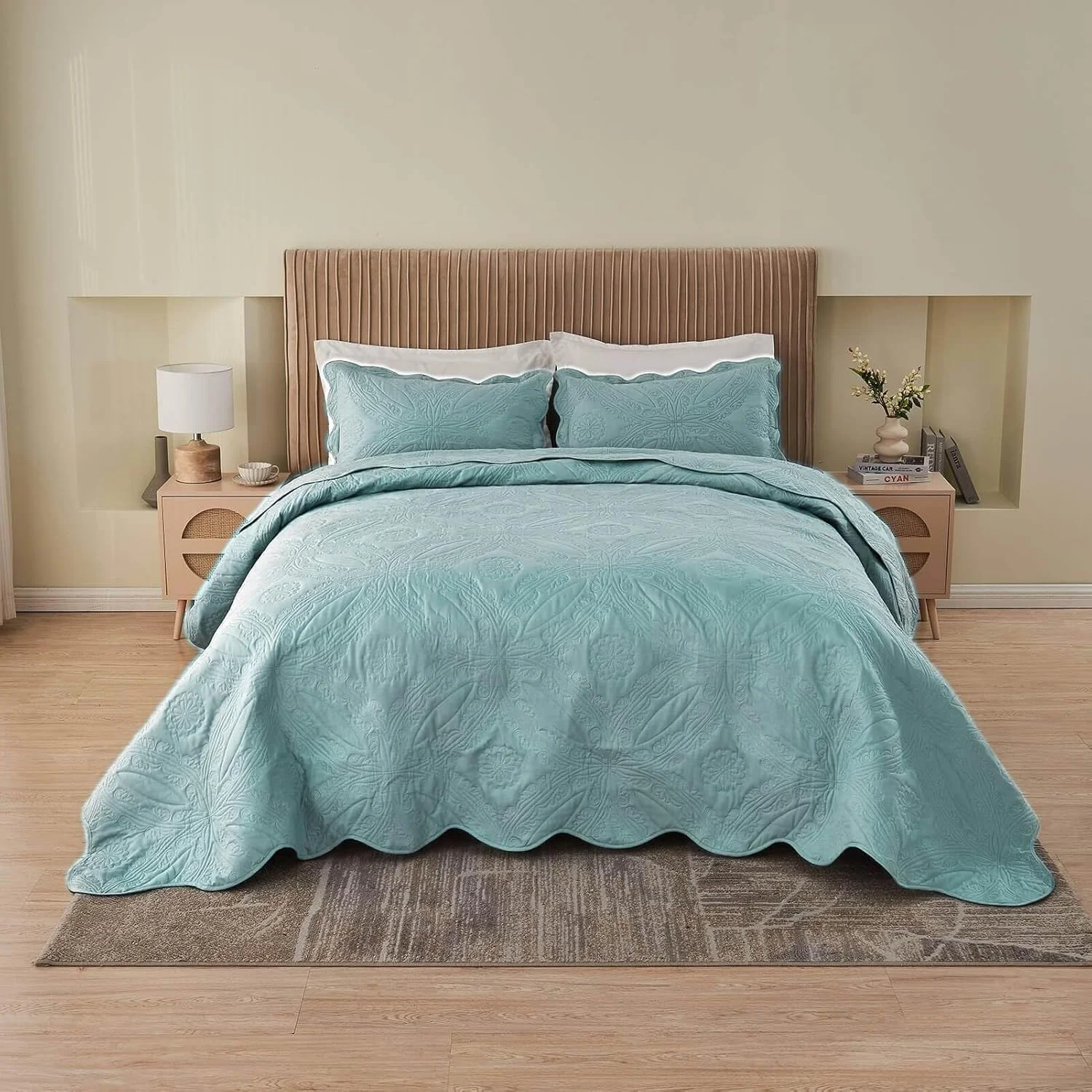 روتختی کینگ سایز بزرگ Kingnex ابعاد 325x305 مناسب تخت های کینگ یا کالیفرنیا کینگ فوق عریض و بلند، ست رو تختی لحافی سه تکه شامل 1 لحاف و 2 روبالشتی، آبی