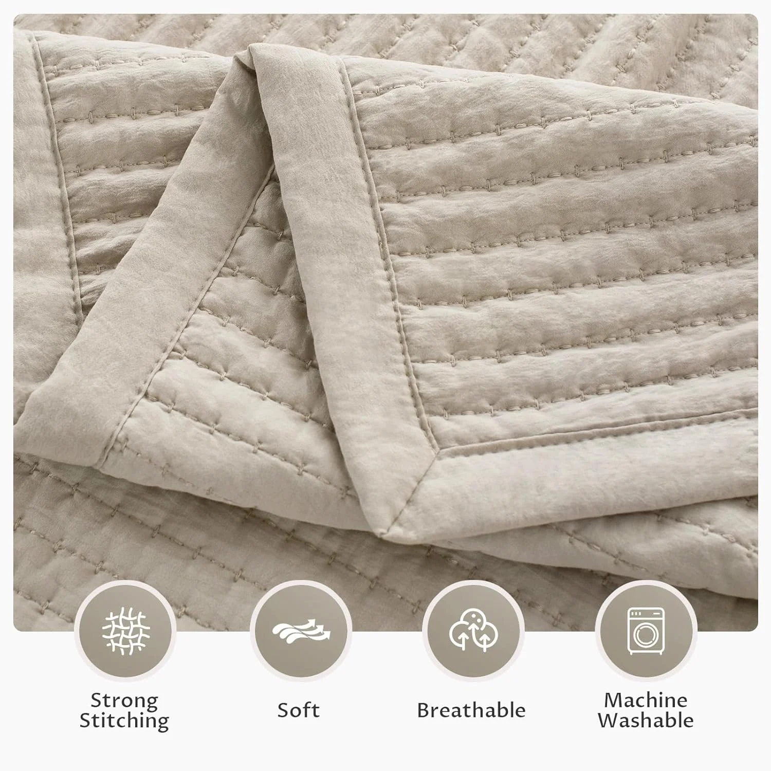 ست لحاف مینی KASENTEX - سنگ شور شده - رو تختی فوق العاده نرم - سبک وزن - پر شده از میکروفیبر جایگزین پر سفید - قابل شستشو در ماشین لباسشویی - رنگ های ثابت، سایز Full/Queen + 2 روبالشی، شتری