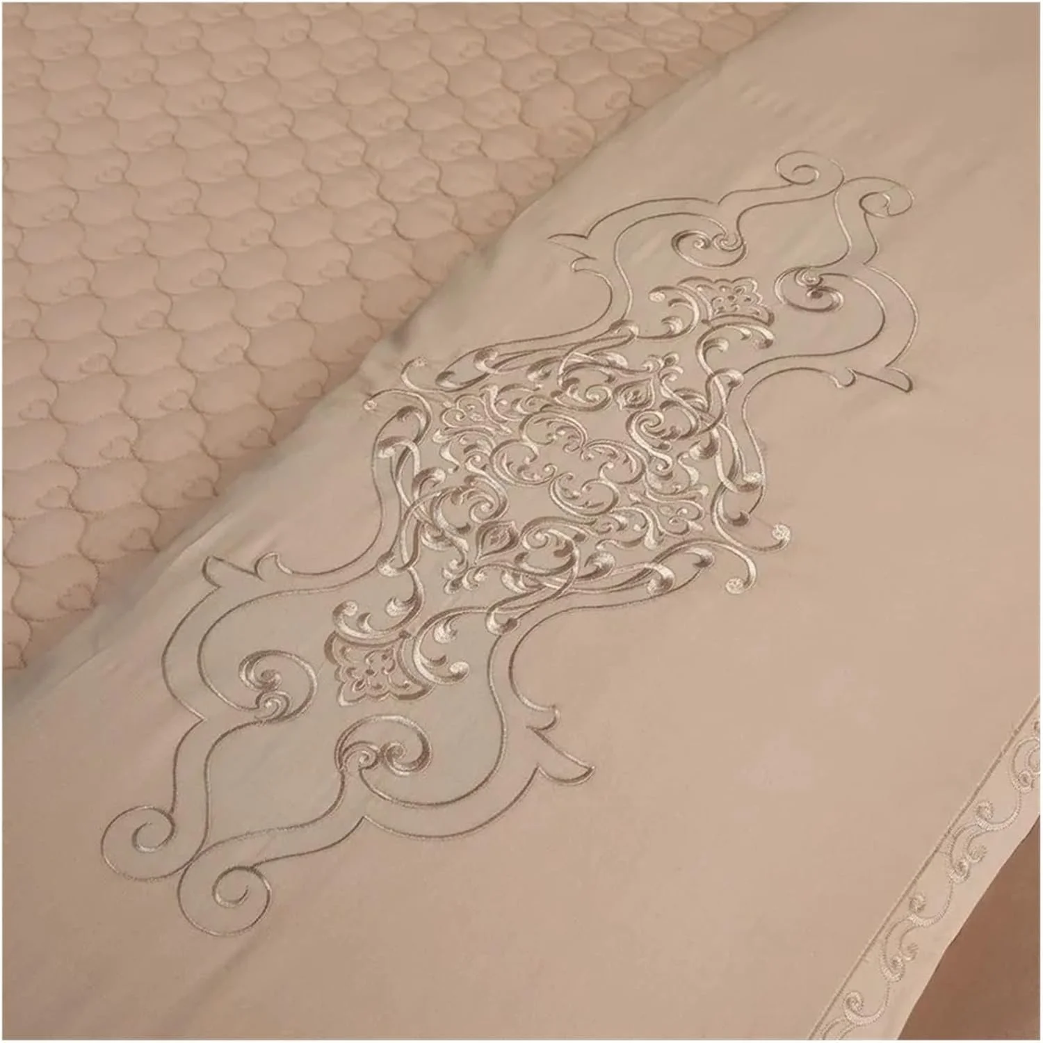 ست ملحفه 4 تکه رویال گونگساتین طرح ژاکارد شیک گلدوزی شده، ست ملحفه نرم و ابریشمی براق 4 تکه شامل روکش لحاف، روتختی پنبه‌ای لحاف‌دوزی شده و روبالشی، تخت خواب لوکس در یک کیف (سایز کوئین مناسب تخت 1.8 متری، 4 تکه)