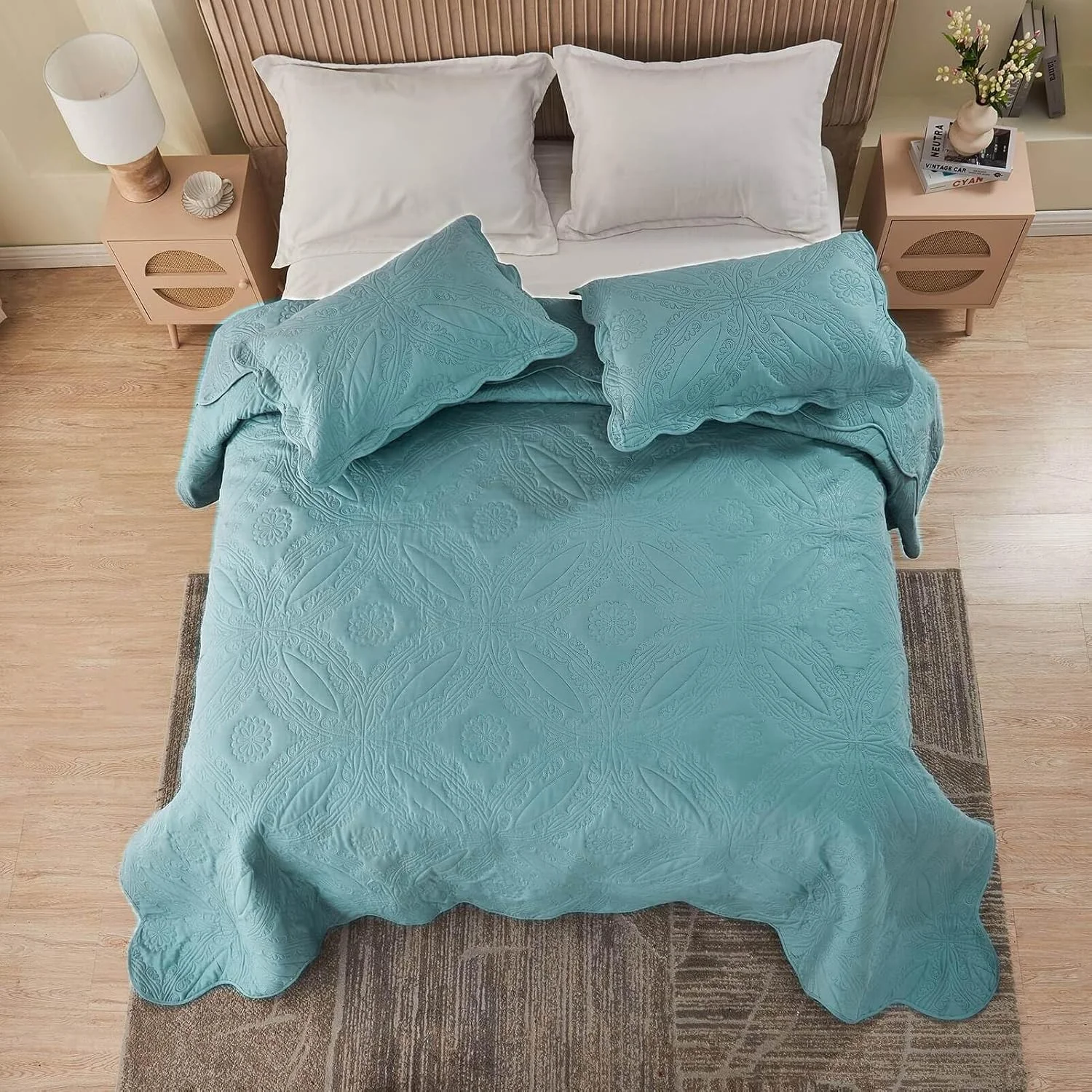 روتختی کینگ سایز بزرگ Kingnex ابعاد 325x305 مناسب تخت های کینگ یا کالیفرنیا کینگ فوق عریض و بلند، ست رو تختی لحافی سه تکه شامل 1 لحاف و 2 روبالشتی، آبی