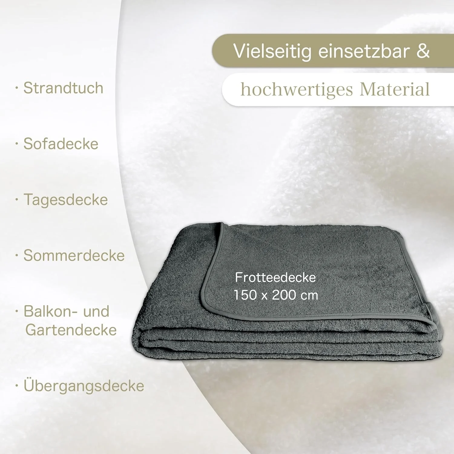 پتوی حوله ای کیگاتکس ساخته شده از 100% پنبه - پتوی تابستانی، روتختی، روکش تخت، حوله ساحلی - قابل شستشو - دارای گواهینامه Oeko-Tex - 150 x 200 سانتی متر - یشمی