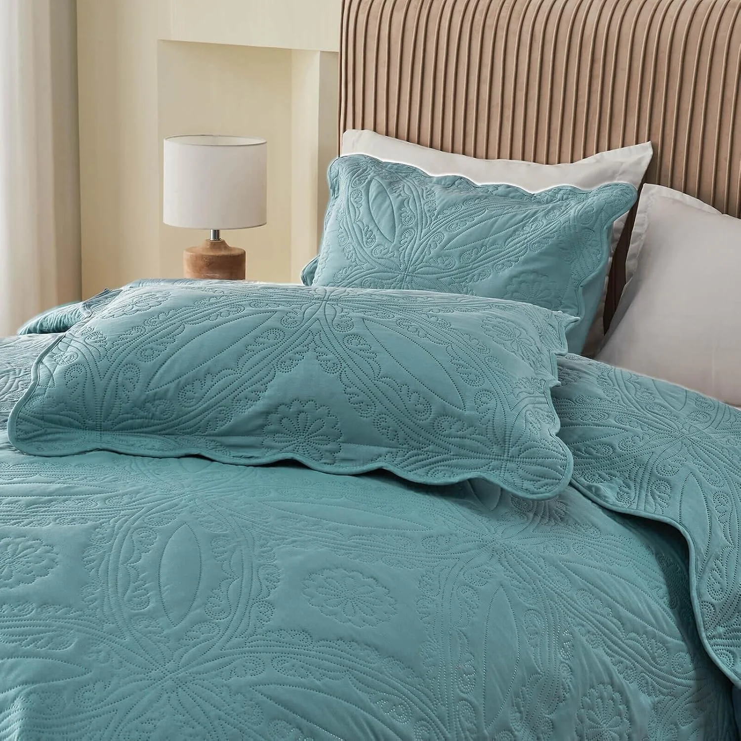 روتختی کینگ سایز بزرگ Kingnex ابعاد 325x305 مناسب تخت های کینگ یا کالیفرنیا کینگ فوق عریض و بلند، ست رو تختی لحافی سه تکه شامل 1 لحاف و 2 روبالشتی، آبی