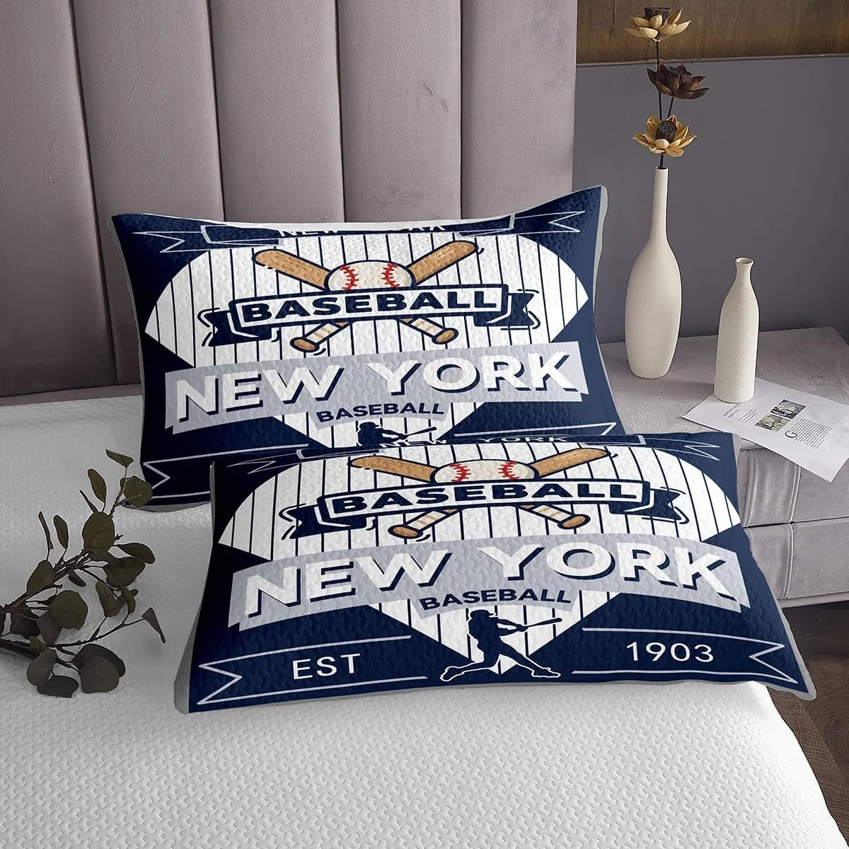 روتختی طرح بیسبال jejeloiu سایز کوئین، ست رو تختی نیویورک، رو تختی لحافی بیسبال سیتی مناسب تمام فصول به همراه 2 روبالشتی، میکروفایبر سبک وزن طرح بازی های ورزشی