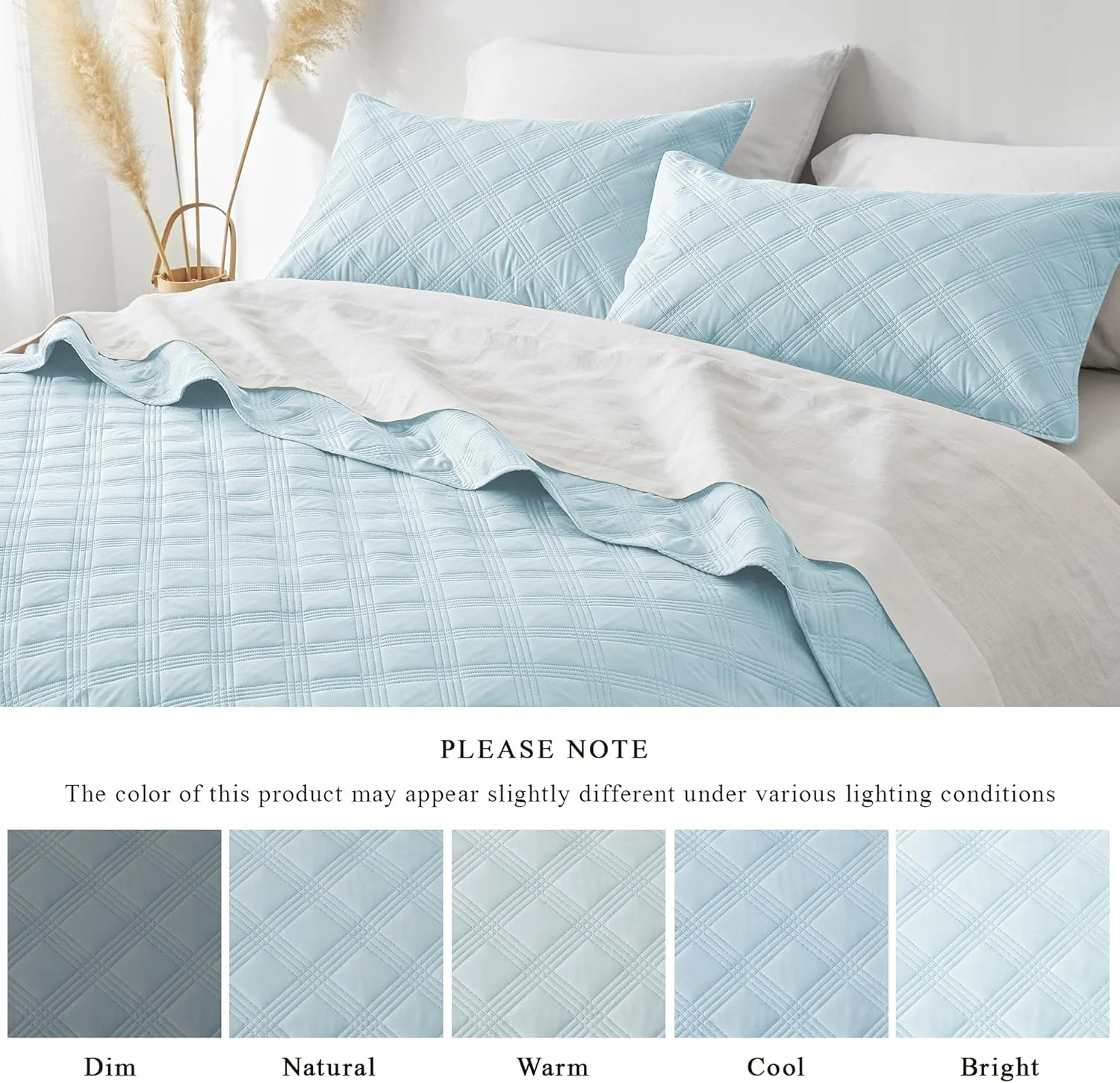 ست لحاف یک نفره Inron، رو تختی های اولتراسونیک میکروفیبر آبی آسمانی، رو تختی سبک و قابل تنفس، ست روتختی نازک با طرح هندسی مدرن برای تمام فصول (1 لحاف، 1 رو بالشتی)