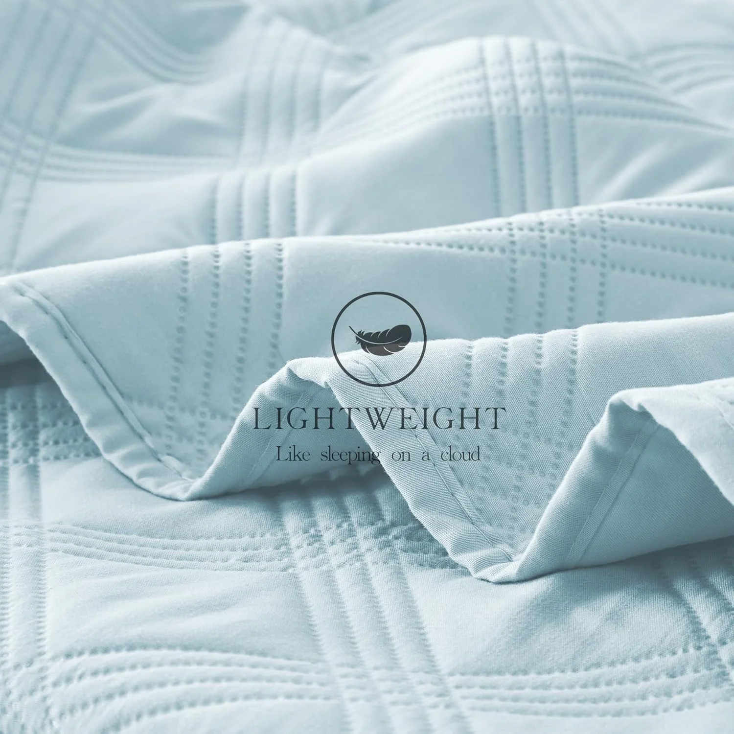 ست لحاف یک نفره Inron، رو تختی های اولتراسونیک میکروفیبر آبی آسمانی، رو تختی سبک و قابل تنفس، ست روتختی نازک با طرح هندسی مدرن برای تمام فصول (1 لحاف، 1 رو بالشتی)