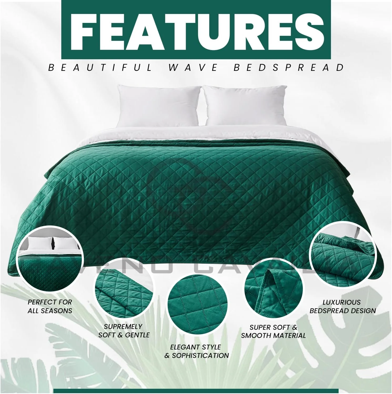 روتختی لحاف دار پینسونیک جی سی گاوِنو کاوالیا، لحاف سبک وزن، رو تختی بزرگ مبل، سبز، 150X200