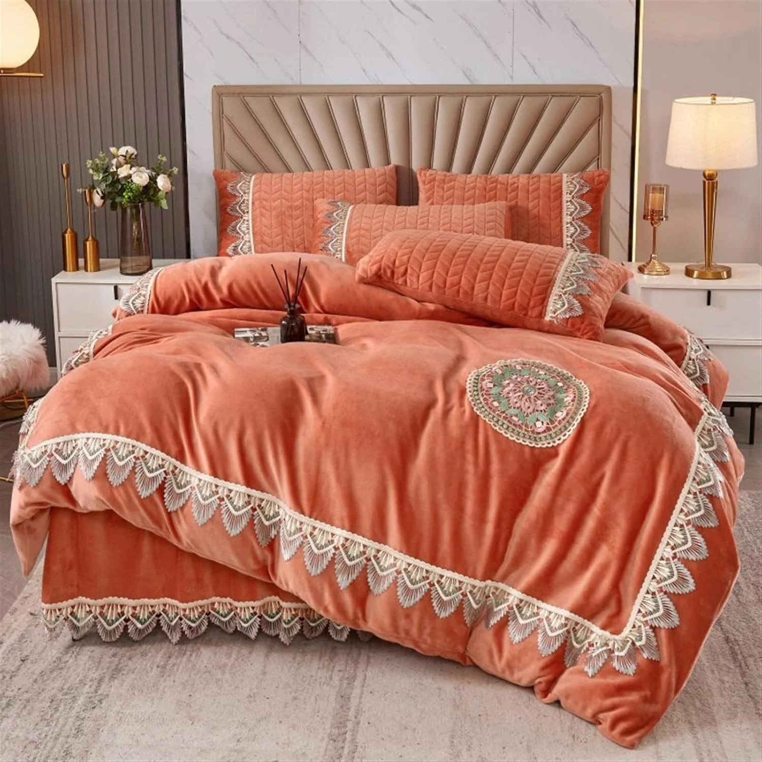ست روتختی GLigeT، منسوجات خانگی، مخمل شیری سه بعدی، روتختی مرجانی ضخیم، ست لحاف دار 4 تکه، رنگ ثابت، مناسب تختخواب کامل زمستانی (رنگ: E، سایز: تخت 1.8 * 2.2 متر - 200x230 سانتی متر)