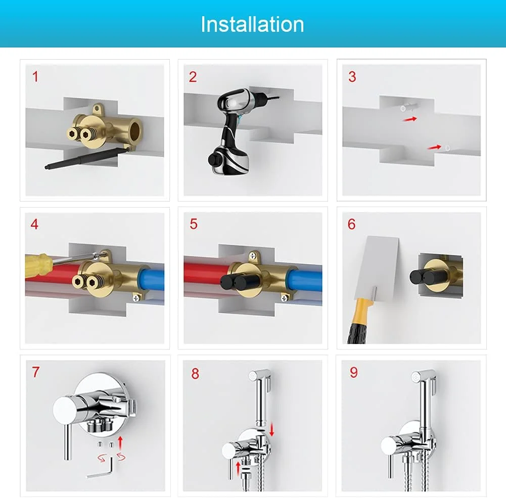 ست اسپری بهداشتی توالت دیواری GRIFEMA COMPLENTO-G154، اسپری شاتاف برای توالت فرنگی، شلنگ 1/2 اینچ، کروم
