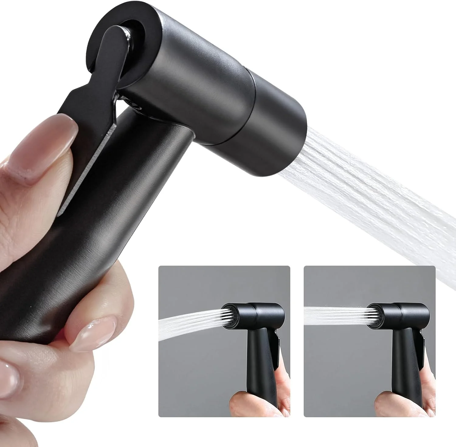 سر دوش بیده دستی BARROCK، استیل ضد زنگ، شاتاف جت اسپری، اتصال برای توالت، اسپری پوشک پارچه ای کودک با کنترل فشار آب قابل تنظیم، مشکی مات