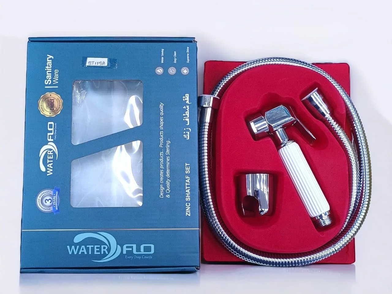 ست اسپری بیده دستی زینک AL ARQAM برای توالت - شطاف فشار قوی با شلنگ، پایه دیواری و کیت نصب - اسپری بهداشت حمام، ضد نشت، نصب آسان - سفید و نقره ای