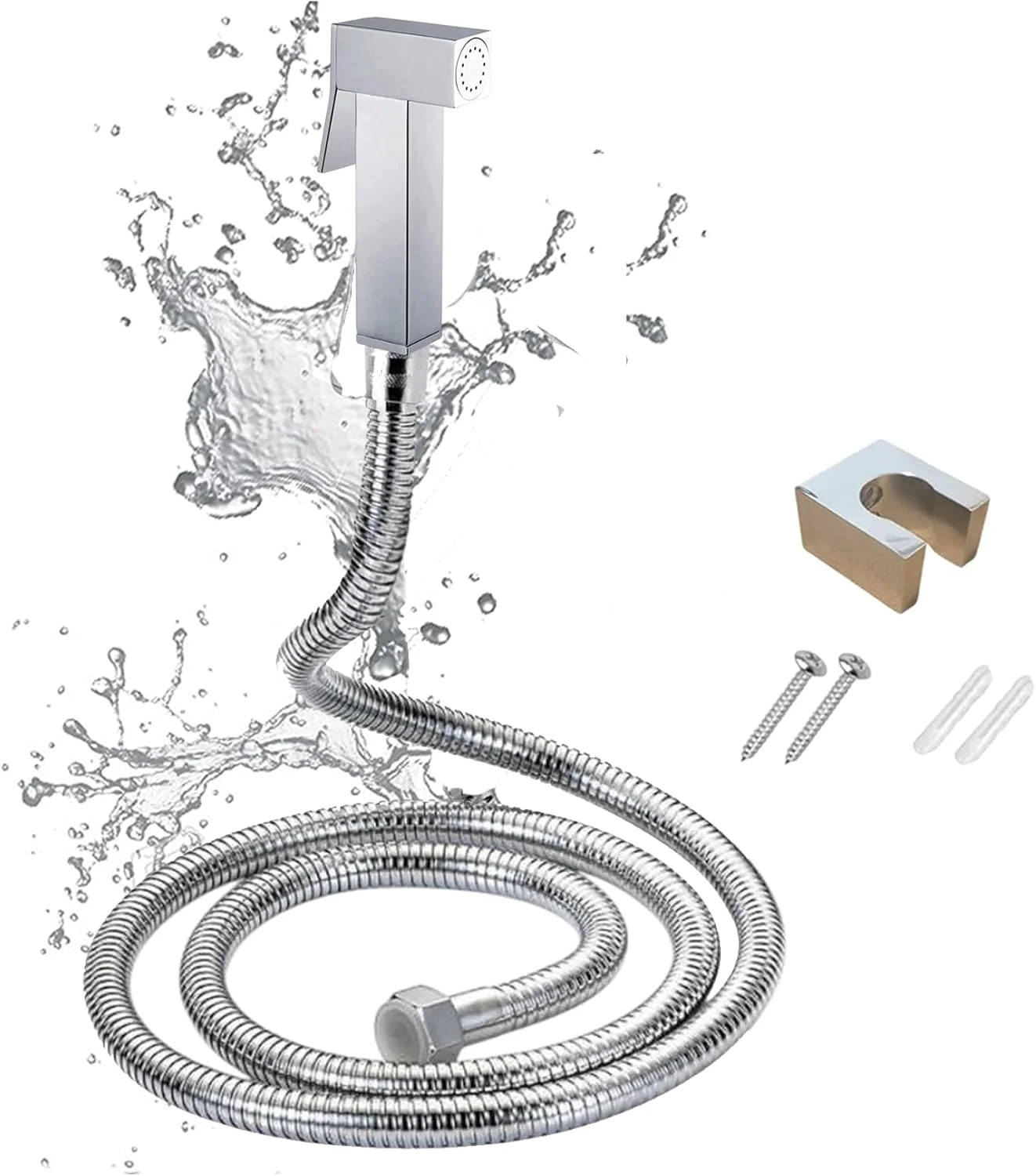 ست اسپری بیده دستی کروم برنجی ممتاز AZTON_S-IT-3900 – شلنگ استیل ضد زنگ 47 اینچی، شطاف دیواری برای توالت، واشر بهداشت شخصی – ضد نشت و نصب آسان