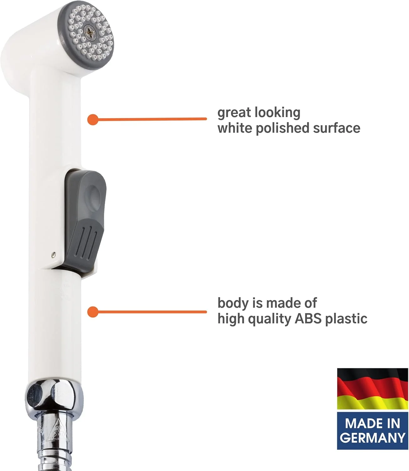 اسپری توالت شطاف کلاسیک KISTENMACHER، رنگ سفید، ست کامل با دسته بیده، شلنگ انعطاف پذیر 100 سانتی متری و نگهدارنده دیواری اسپری توالت شطاف کلاسیک KISTENMACHER، رنگ سفید، ست کامل با دسته بیده، شلنگ انعطاف پذیر 100 سانتی متری و نگهدارنده دیواری