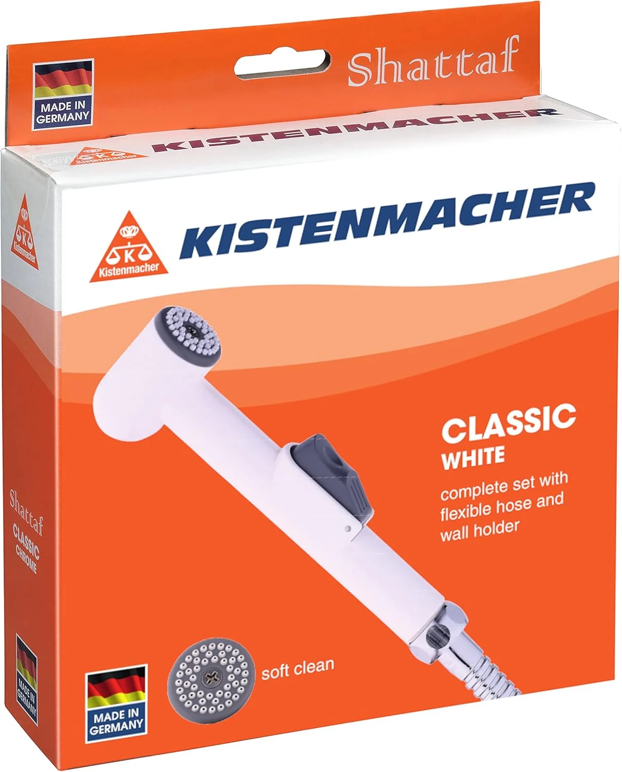 اسپری توالت شطاف کلاسیک KISTENMACHER، رنگ سفید، ست کامل با دسته بیده، شلنگ انعطاف پذیر 100 سانتی متری و نگهدارنده دیواری اسپری توالت شطاف کلاسیک KISTENMACHER، رنگ سفید، ست کامل با دسته بیده، شلنگ انعطاف پذیر 100 سانتی متری و نگهدارنده دیواری