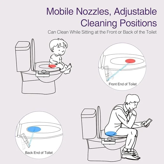 تجهیزات توالت شوی تزویق، آبپاش آب سرد خود تمیز شونده فوق العاده نازک برای نشیمنگاه های توالت موجود با دو نازل برای شستشوی پشتی