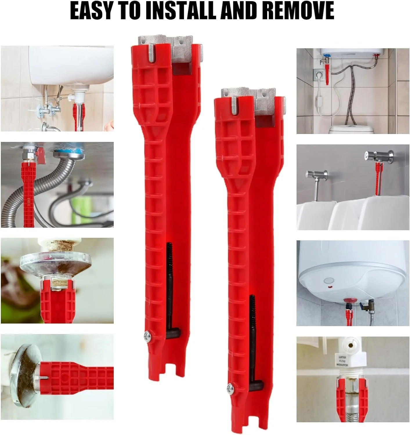 ابزار نصب شیرآلات و سینک HOGOOD Excefore، (8 در 1) آچار چند منظوره سینک شیرآلات حمام برای لوله کشی توالت/سینک/حمام/آشپزخانه، آچار چند منظوره ابزار لوله کشی (قرمز)