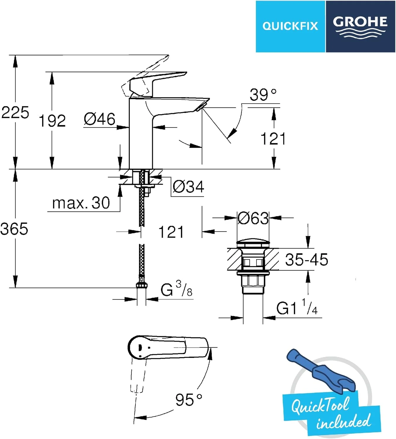 شیر روشویی تک اهرمی GROHE Start QuickFix | به همراه سیفون اتوماتیک فشاری | سایز M | صرفه جویی در مصرف آب و انرژی | مشکی مات | نصب آسان با GROHE QuickTool | 237462432 شیر روشویی تک اهرمی GROHE Start QuickFix | به همراه سیفون اتوماتیک فشاری | سایز M | صرفه جویی در مصرف آب و انرژی | مشکی مات | نصب آسان با GROHE QuickTool | 237462432