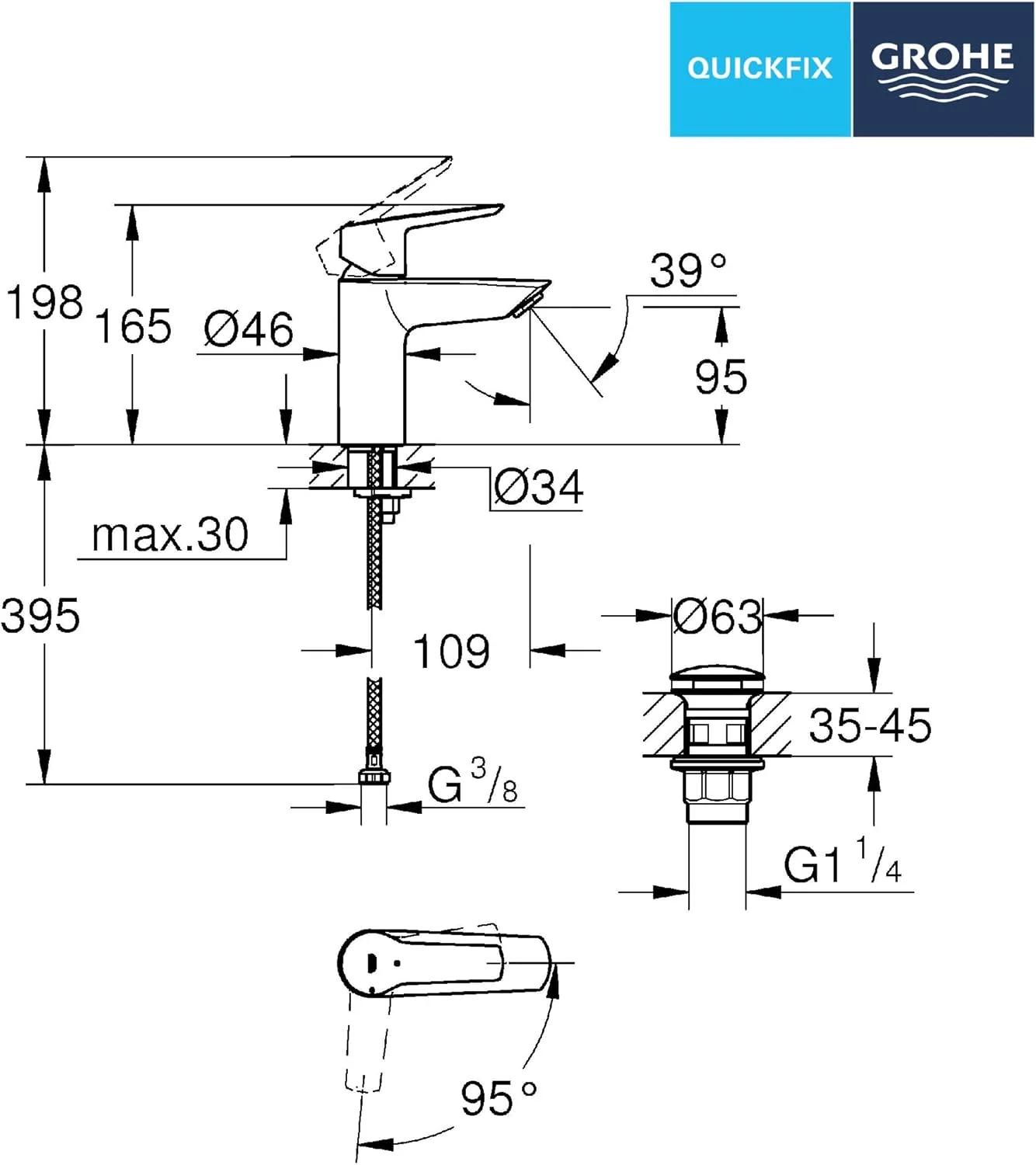 شیر روشویی تک اهرمی GROHE Start QuickFix | به همراه سیفون اتوماتیک فشاری | سایز S | صرفه جویی در آب و انرژی | مشکی مات | نصب آسان با GROHE QuickTool. 235512432 شیر روشویی تک اهرمی GROHE Start QuickFix | به همراه سیفون اتوماتیک فشاری | سایز S | صرفه جویی در آب و انرژی | مشکی مات | نصب آسان با GROHE QuickTool. 235512432
