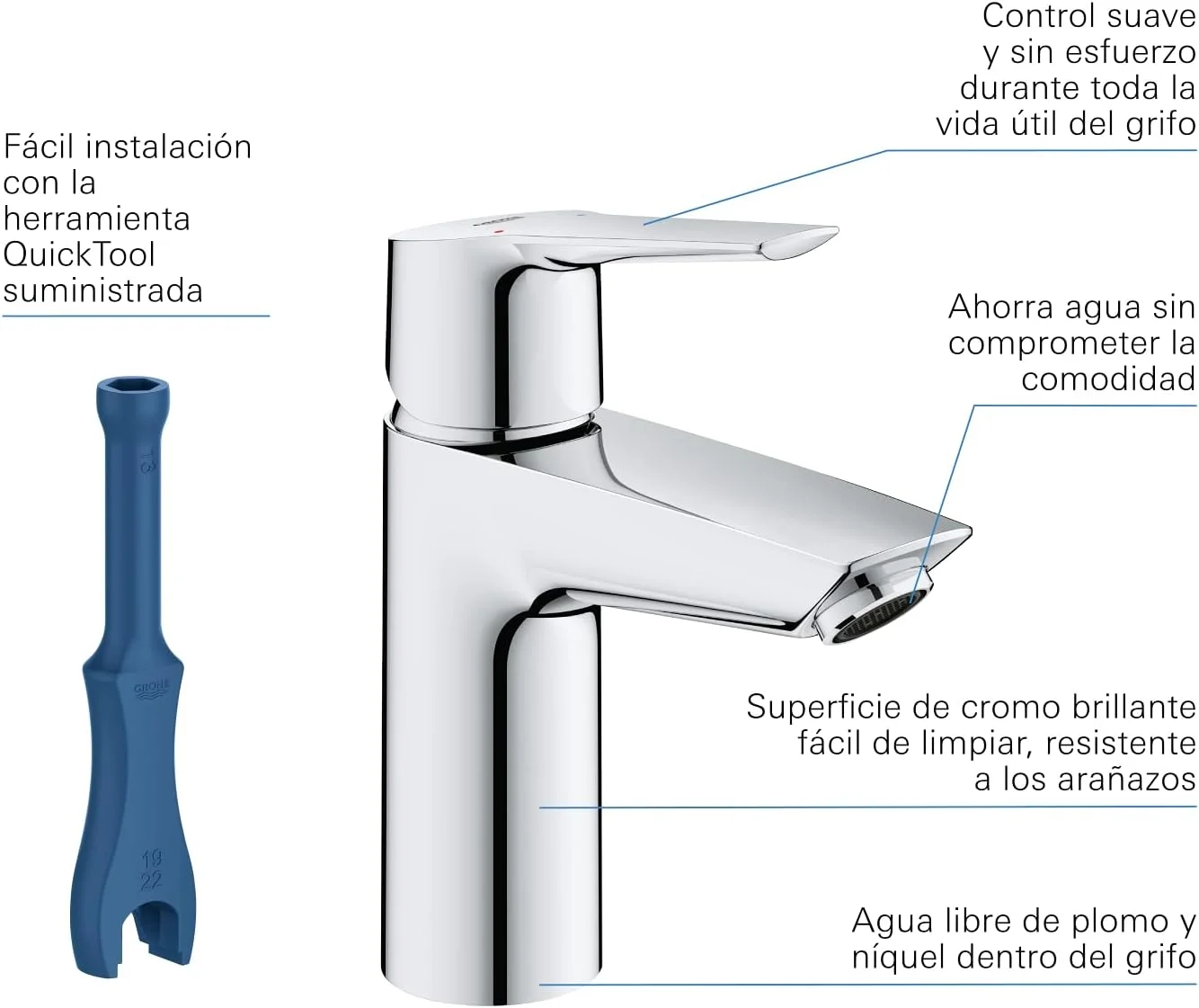 شیر روشویی پایه بلند GROHE QUICKFIX Start با تخلیه اتوماتیک (سایز 165 میلی متر، کارتریج سرامیکی 28 میلی متر، فناوری صرفه جویی در آب)، ابزار 3 در 1، شلنگ 3/8 اینچ، کروم، 23550002 شیر روشویی پایه بلند GROHE QUICKFIX Start با تخلیه اتوماتیک (سایز 165 میلی متر، کارتریج سرامیکی 28 میلی متر، فناوری صرفه جویی در آب)، ابزار 3 در 1، شلنگ 3/8 اینچ، کروم، 23550002