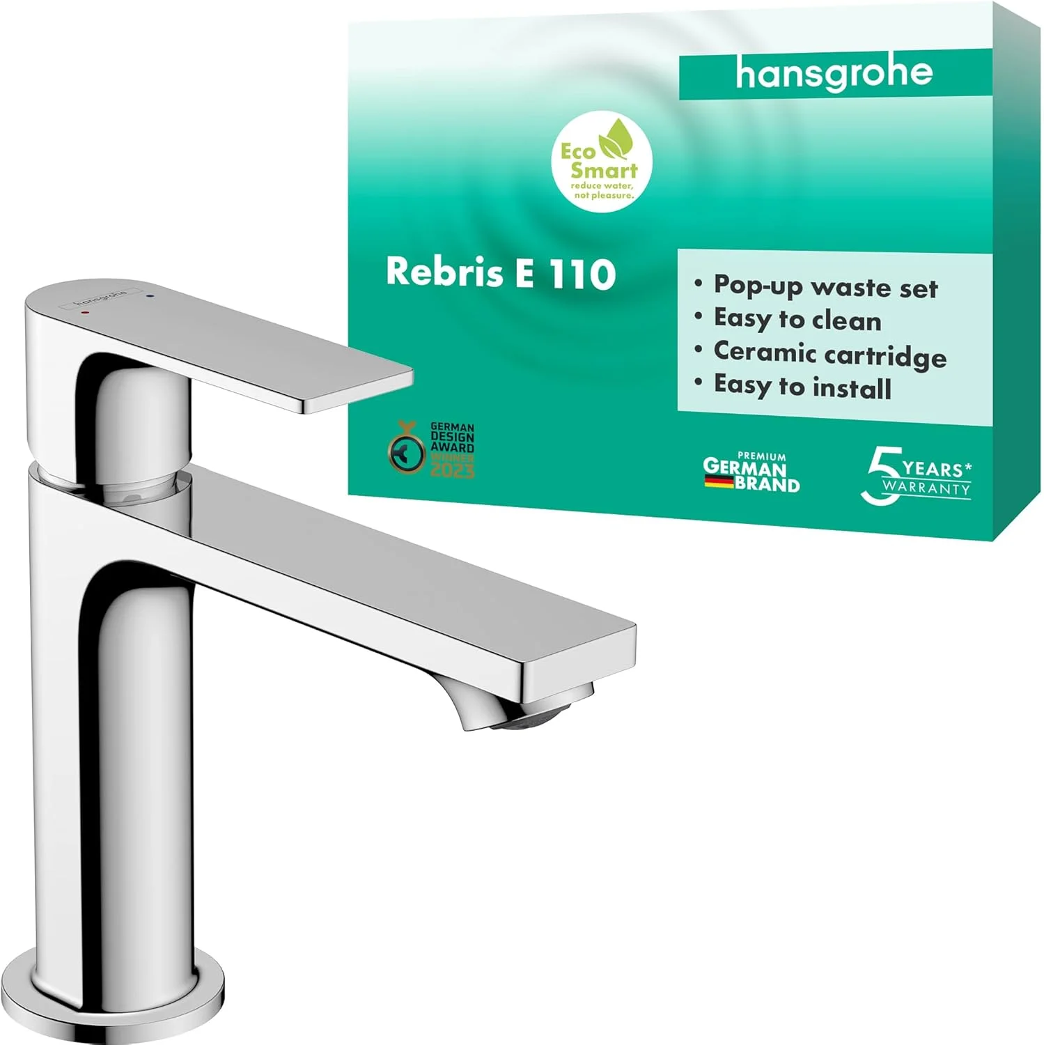 شیر روشویی هانسگروهه Rebris E 110 به همراه سیفون اتوماتیک، کروم، 72557000