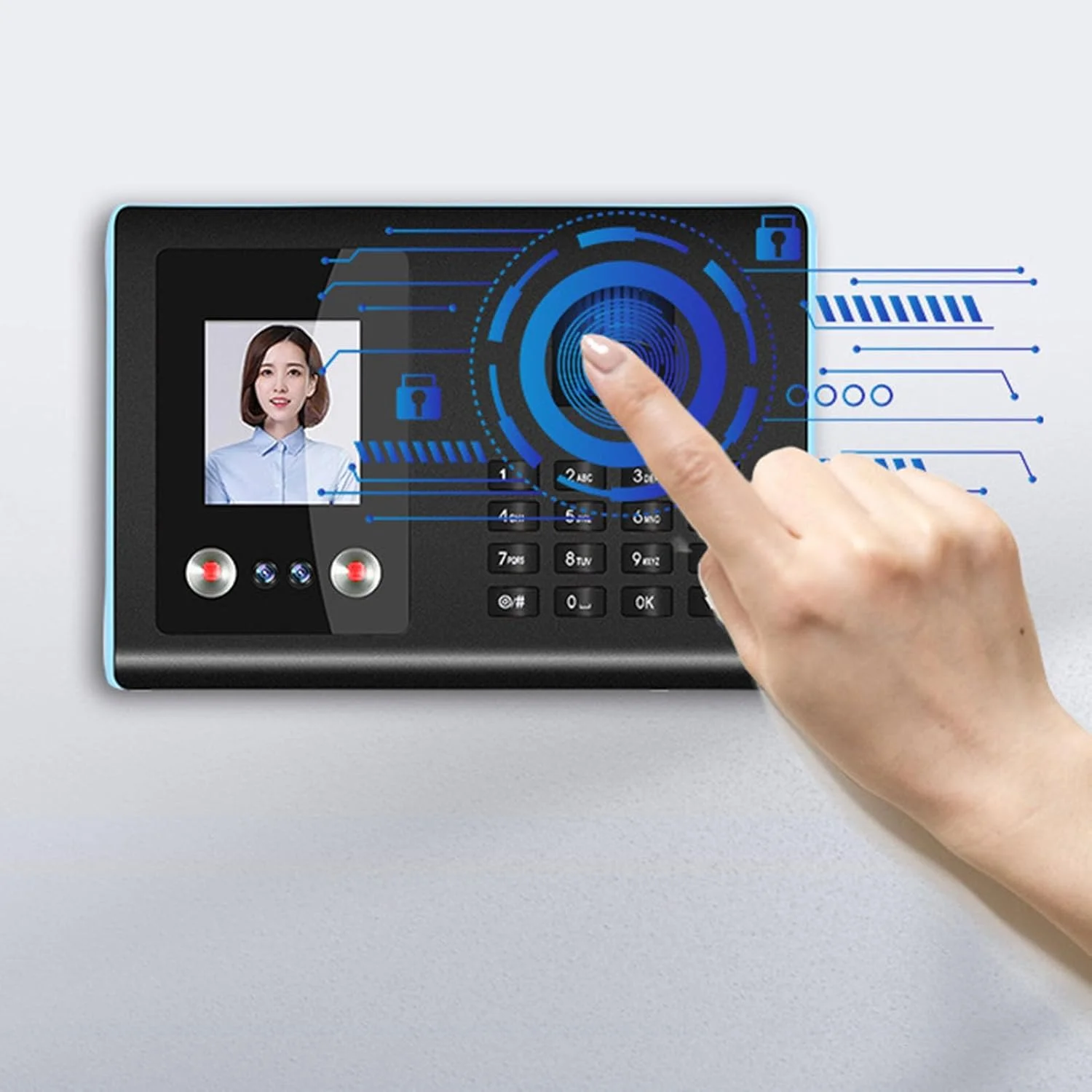 دستگاه های ساعت زنی جیاوو برای کسب و کارهای کوچک، دستگاه ثبت چهره، اثر انگشت و رمز عبور، دستگاه ورود و خروج کارمندان، دستگاه حضور و غیاب با قابلیت دانلود از طریق فلش مموری (پریز UK)