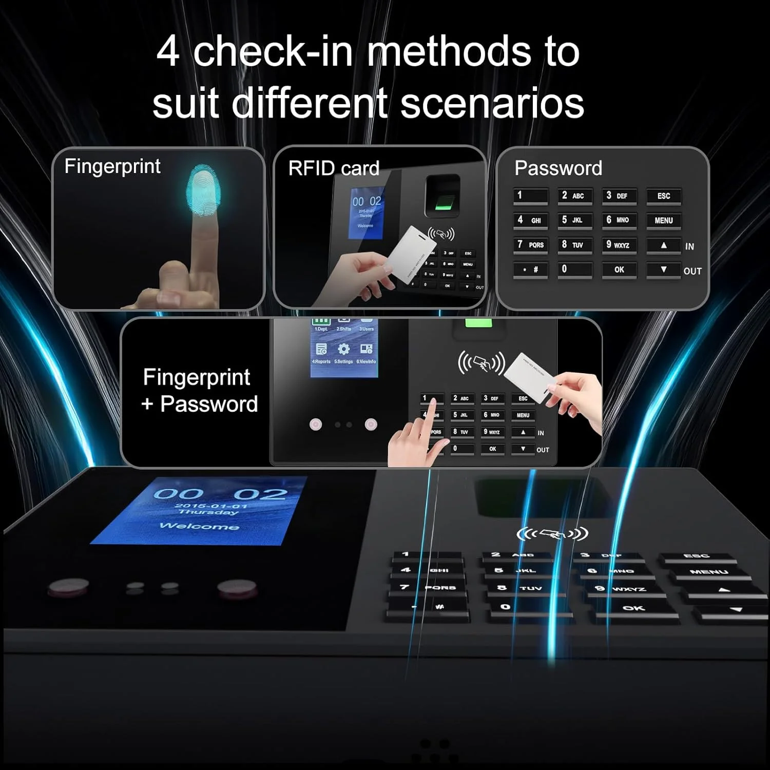 ساعت حضور و غیاب JIAN BOLAND - ساعت های حضور و غیاب برای کارمندان کسب و کارهای کوچک - دستگاه حضور و غیاب اثر انگشت و کارت، بدون هزینه اشتراک ماهانه، به همراه 5 کارت - مدل T200